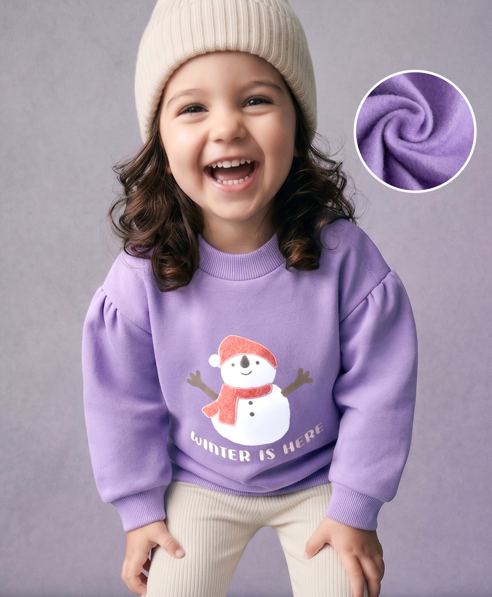 Mark & Mia Fleece Knit Sweatshirt with Full Sleeves and Snowman Print - Purple-image-23