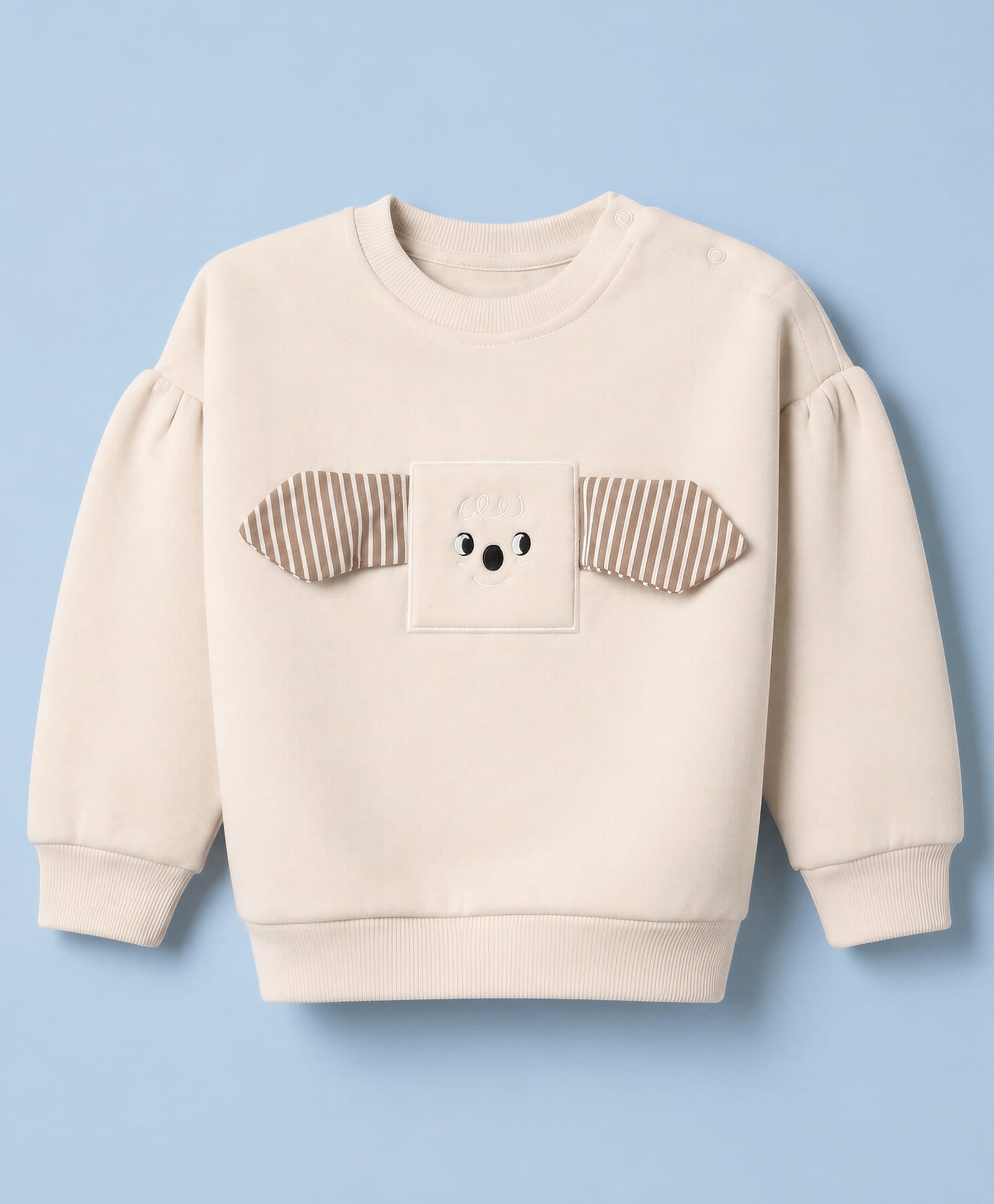 Mark & Mia Fleece Knit Sweatshirt with Full Sleeves and Animal Applique - Beige-image-34