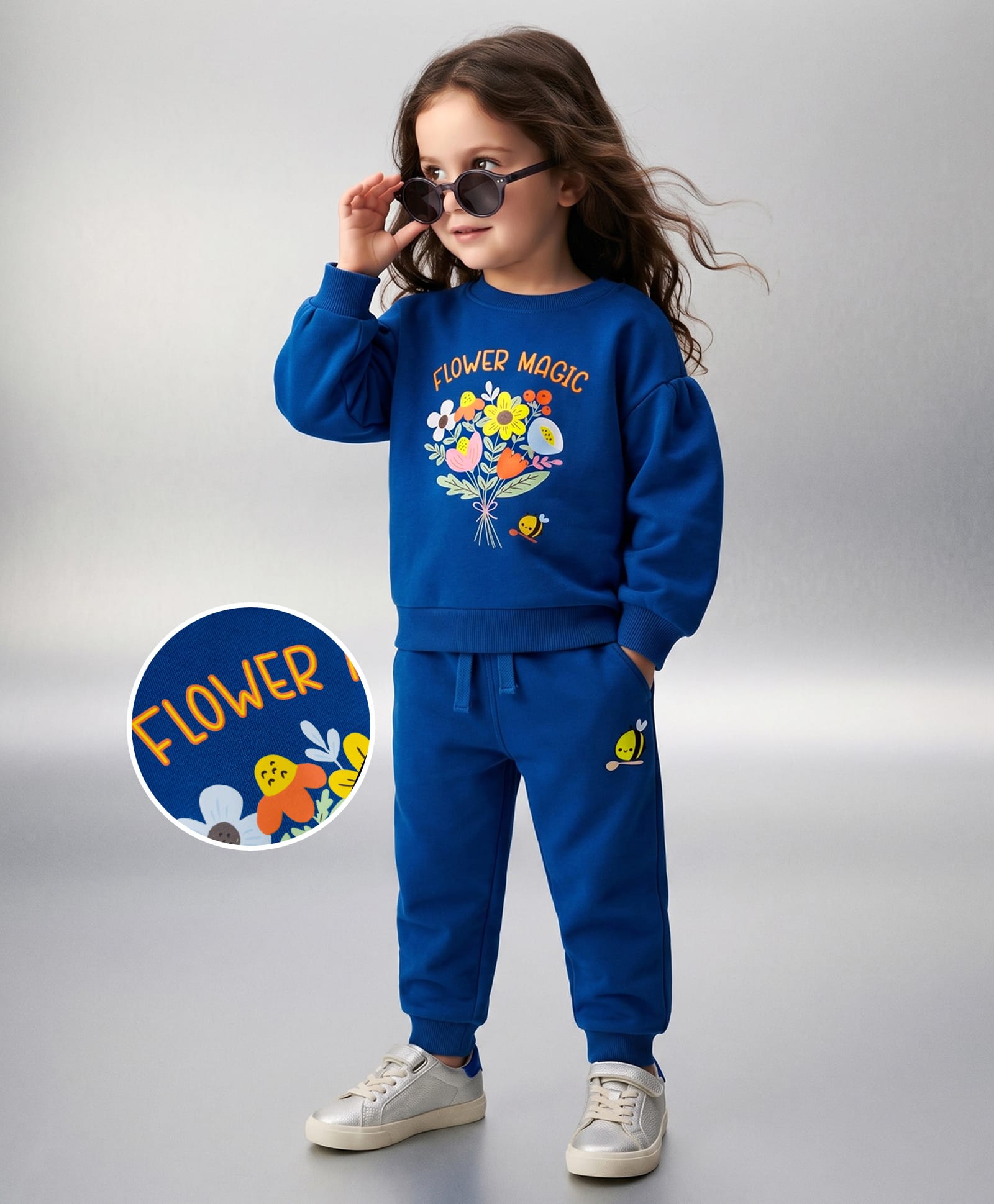 Mark & Mia Fleece Knit Full Sleeves Winter Wear Suits With Flower Print - Royal Blue-picture-14