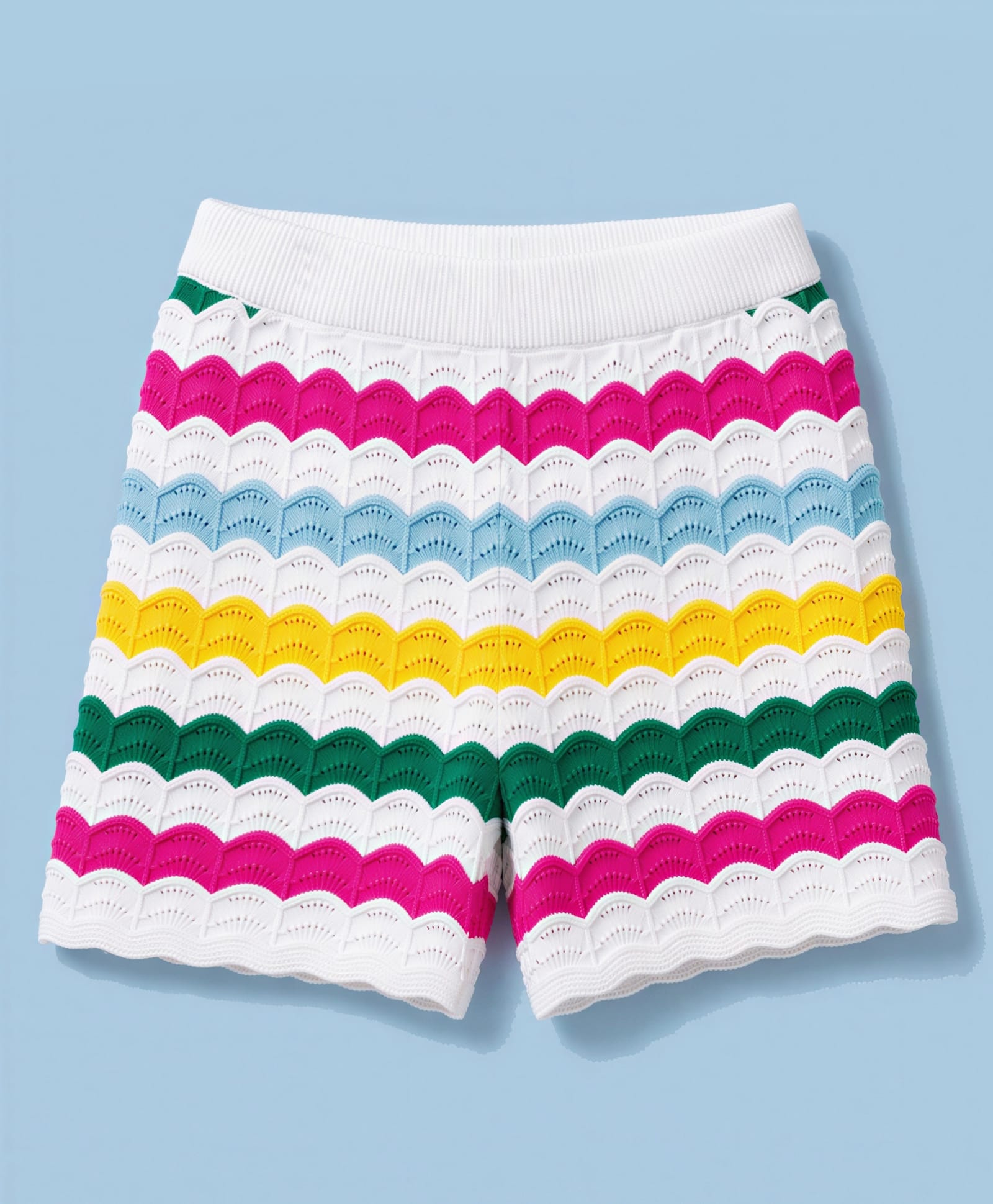 UCB Cotton Knit Knee Length Scallop Jacquard Shorts - Light Blue-picture-31