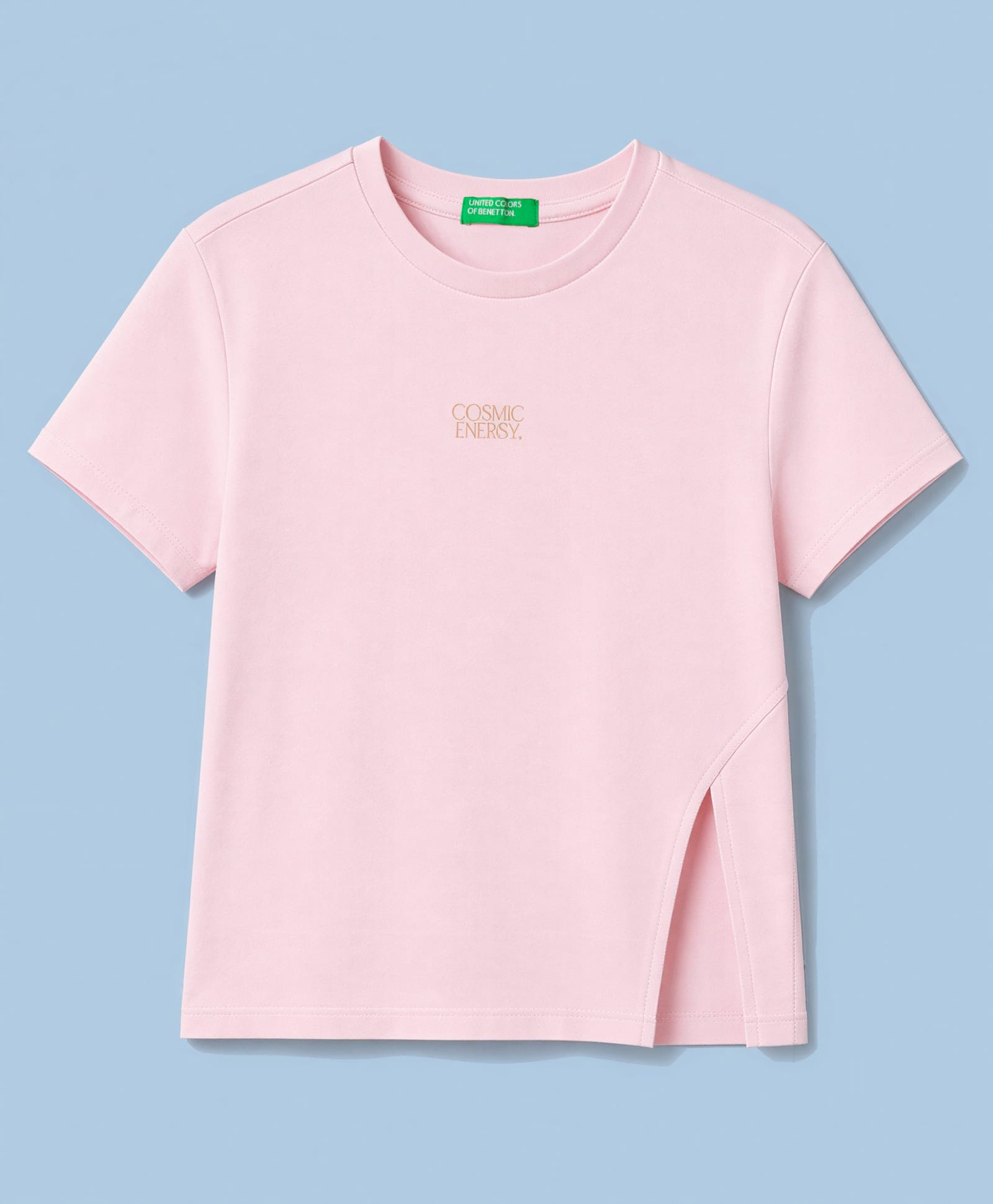 UCB Cotton Knit Half Sleeves Solid T-Shirt With Slit Cut & Text Print - Pink-picture-22