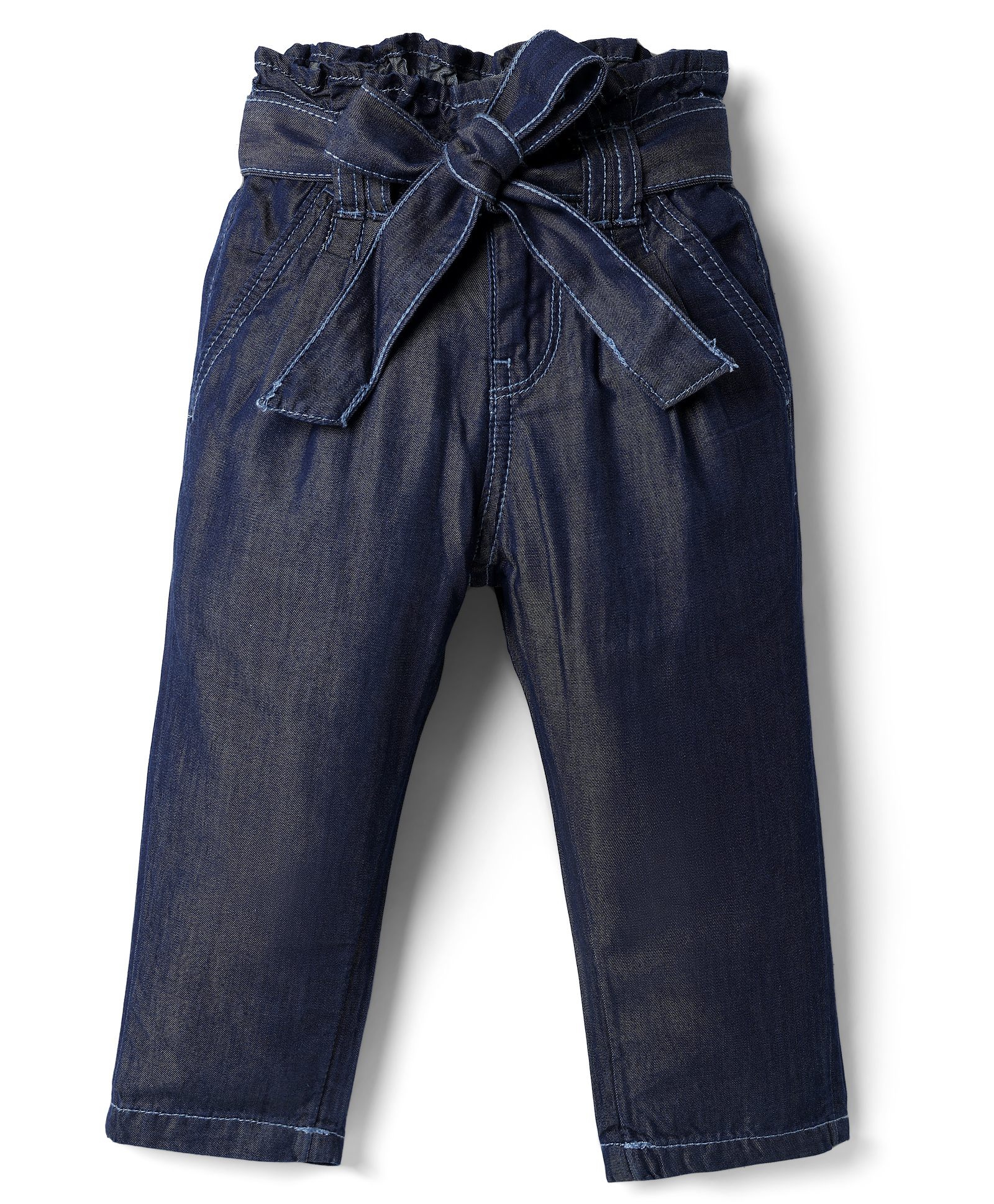 UCB Cotton Tencel Blend Woven Full Length Paper Bag Solid Jeans with Pockets - Blue-picture-20