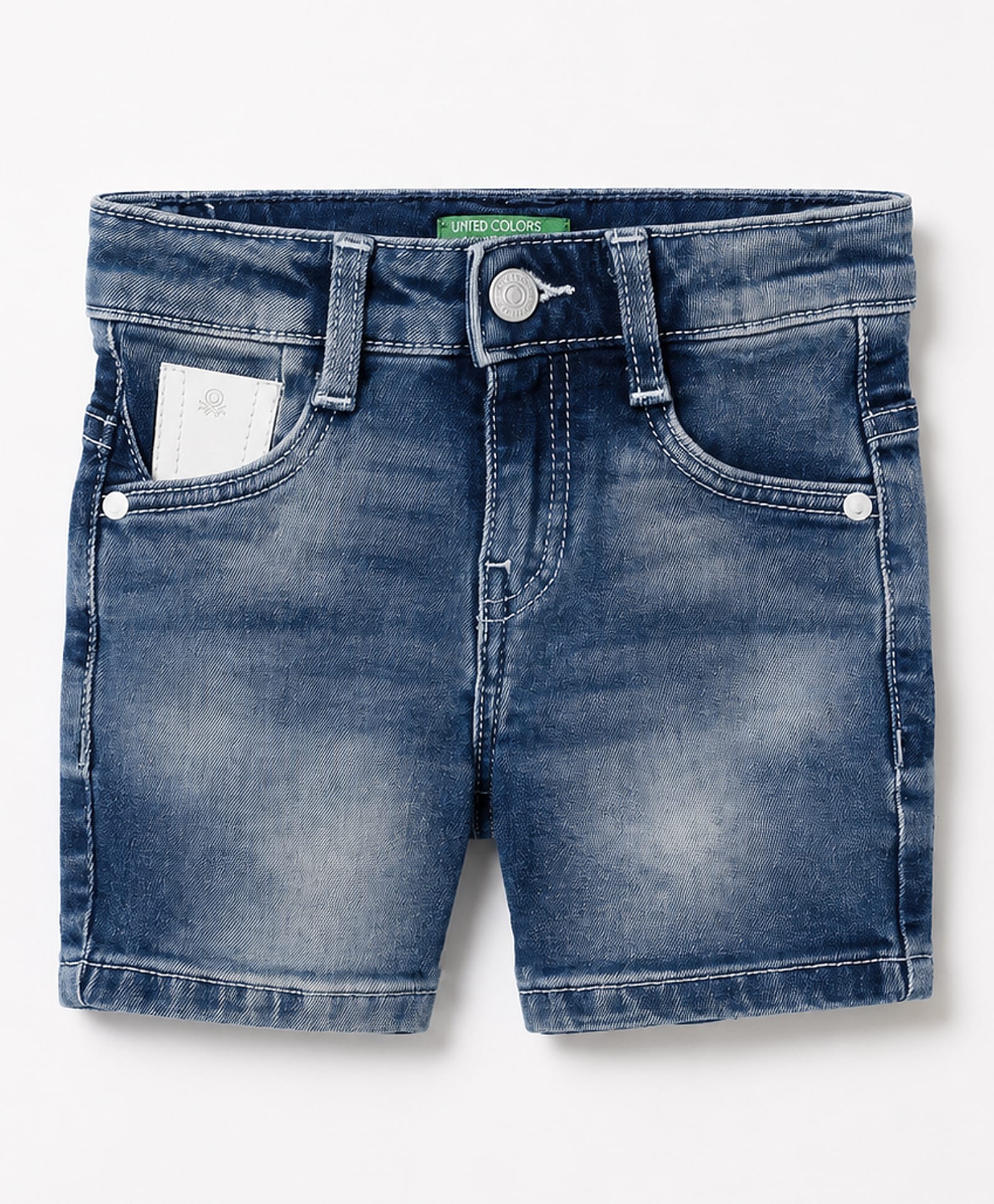 UCB Cotton Lycra Woven Knee Length Washed Shorts With Patch - Blue-picture-11