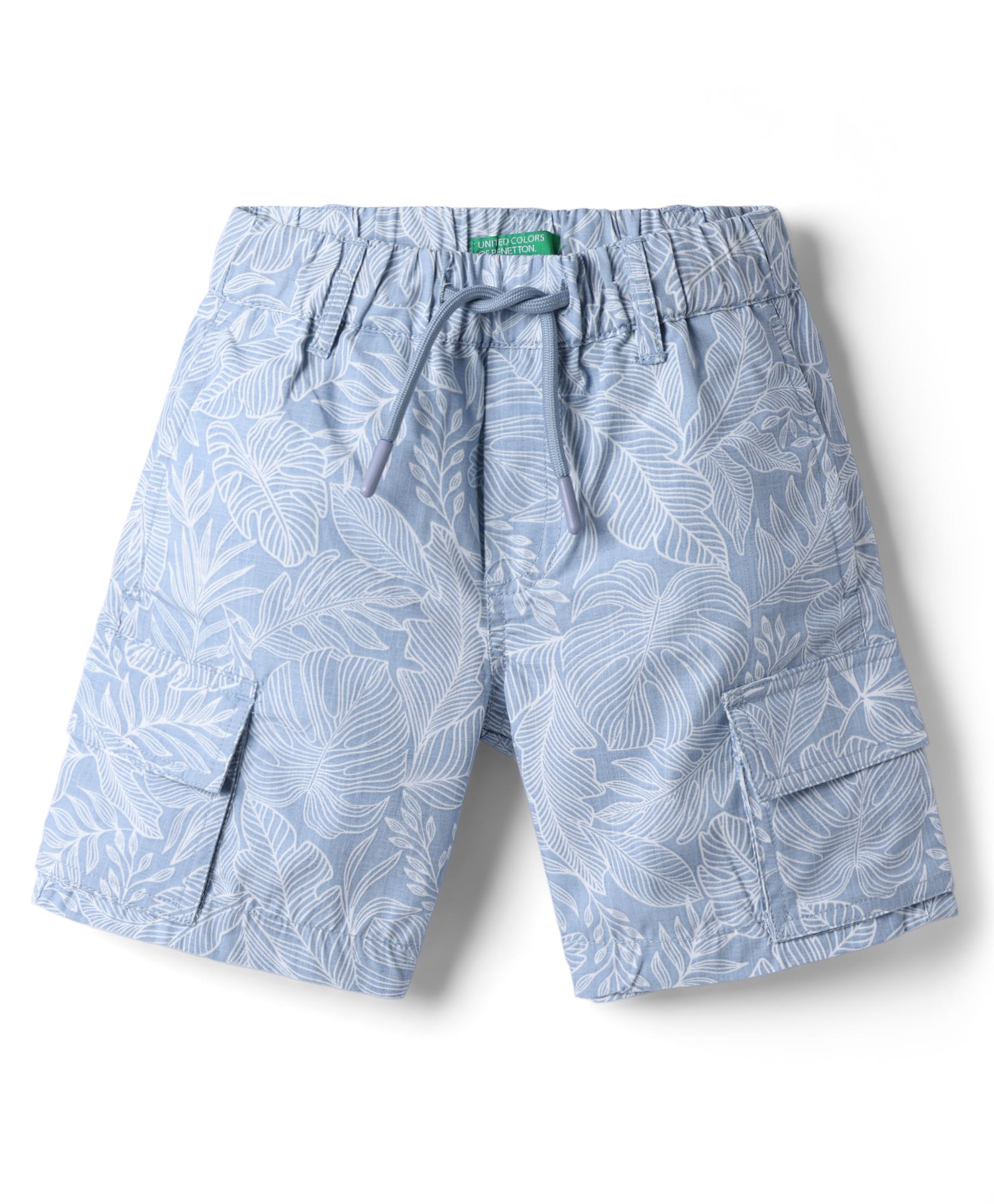 UCB Cotton Woven Knee Length Leaf Printed Cargo Shorts with Pockets - Blue-picture-14