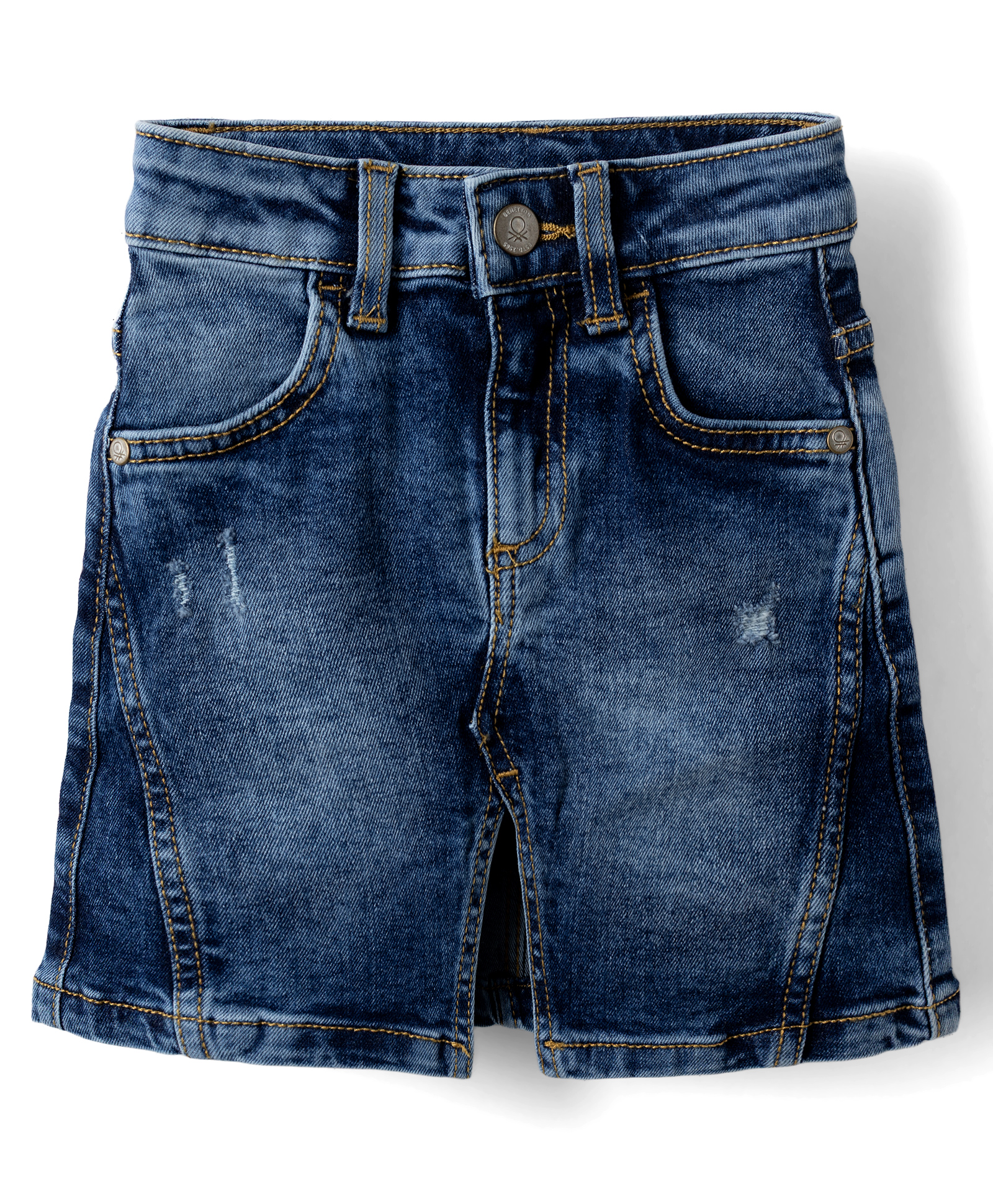 UCB Denim Woven Knee Length Skirt With Damaging - Blue-picture-4
