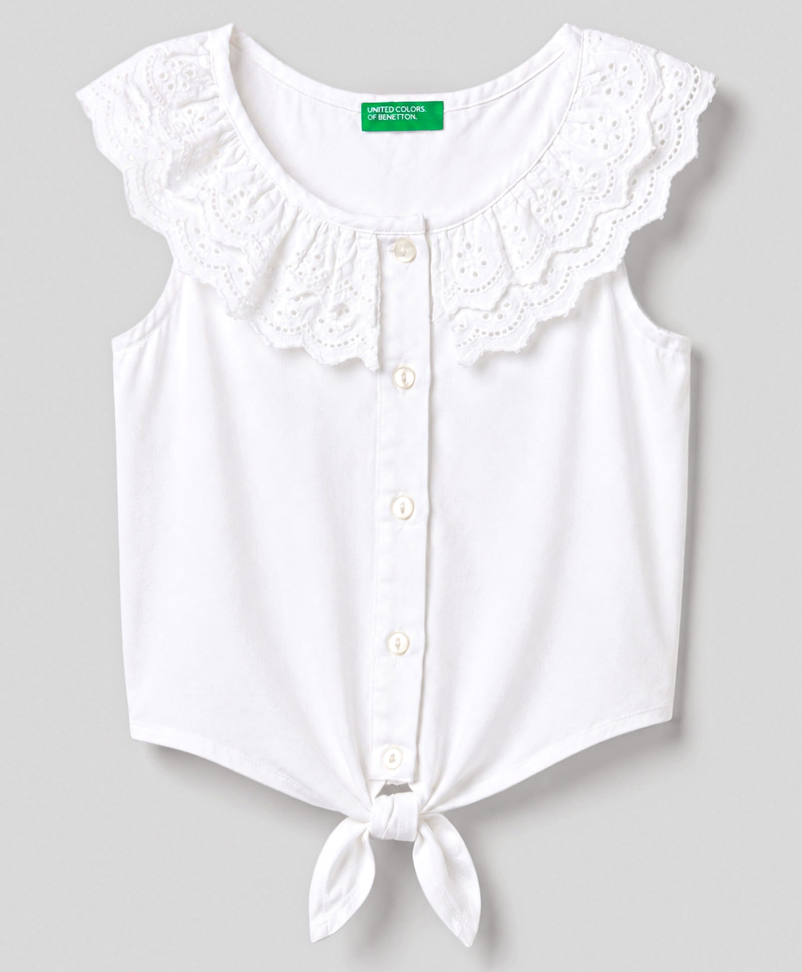 UCB Sleeveless Solid Knot & Schiffli Collar Top - White-picture-12