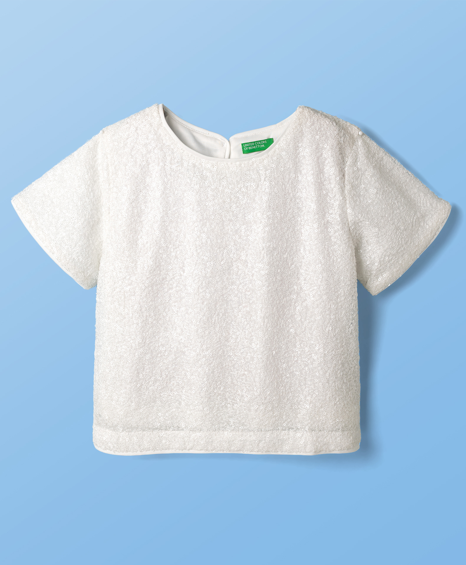 UCB Woven Half Sleeves Solid Colour Top with Sequinned Detailing - White-picture-11