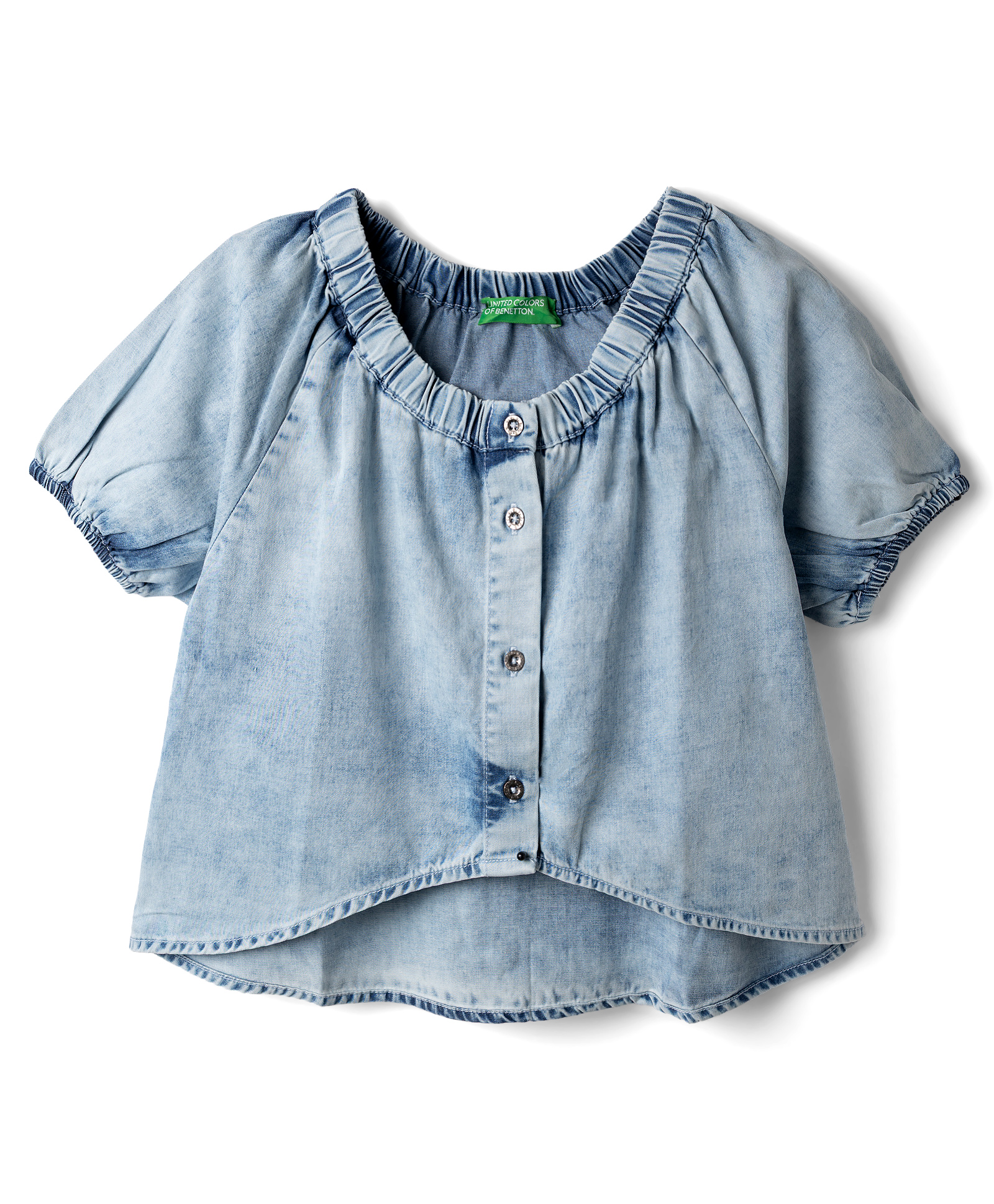 UCB Cotton Woven Half Raglan Puffed Sleeves Solid Colour High & Low in Hem Designed Top - Blue-picture-6