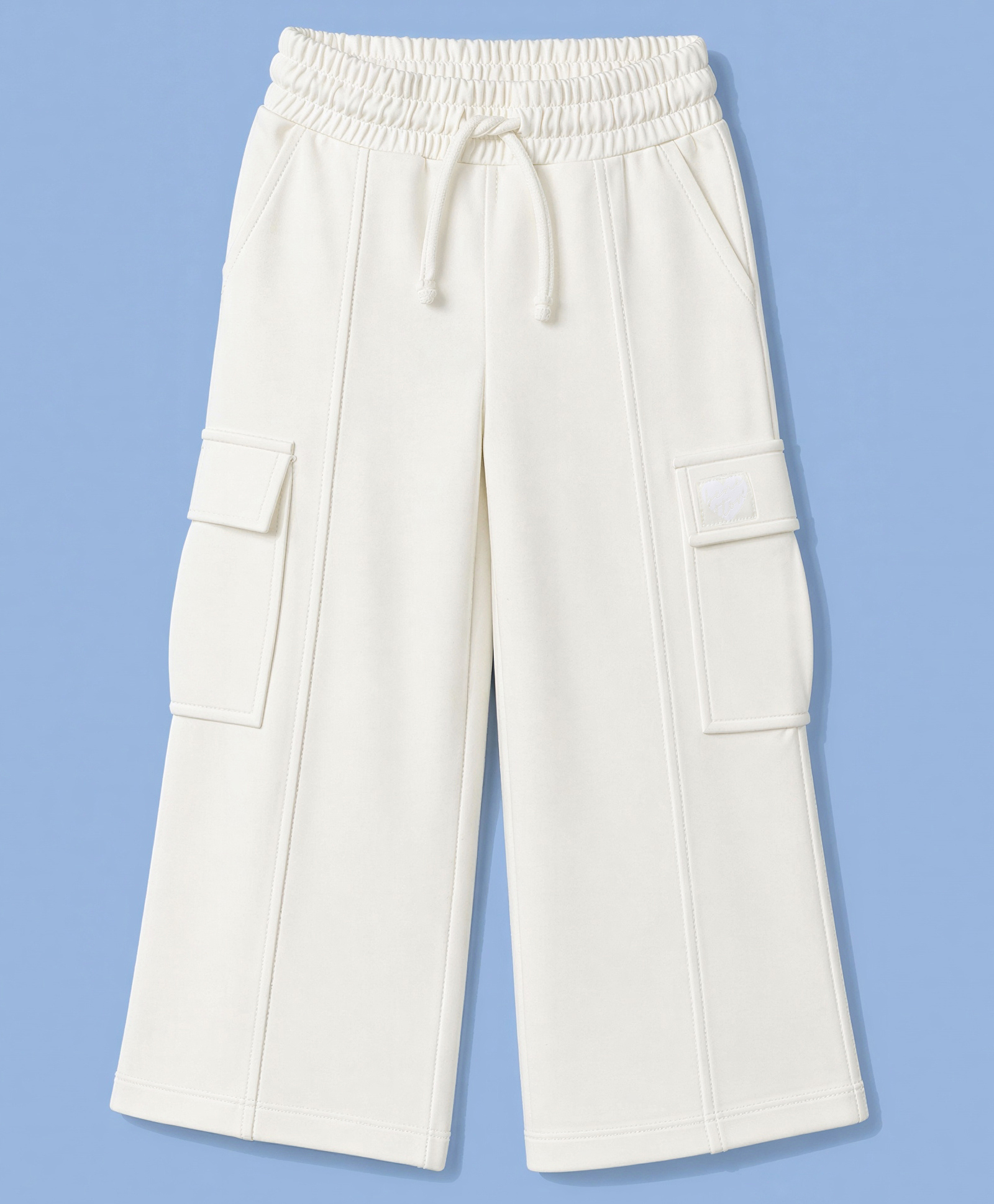 UCB Knit Full Length Solid Trouser With Patch - White-picture-10