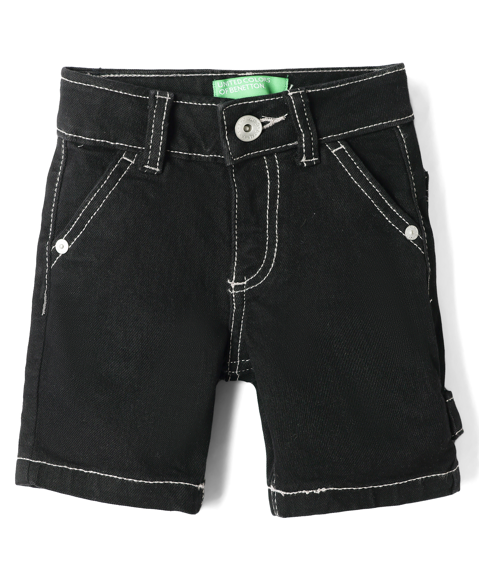 UCB Denim Woven Knee Length Solid Colour Shorts - Black-picture-9