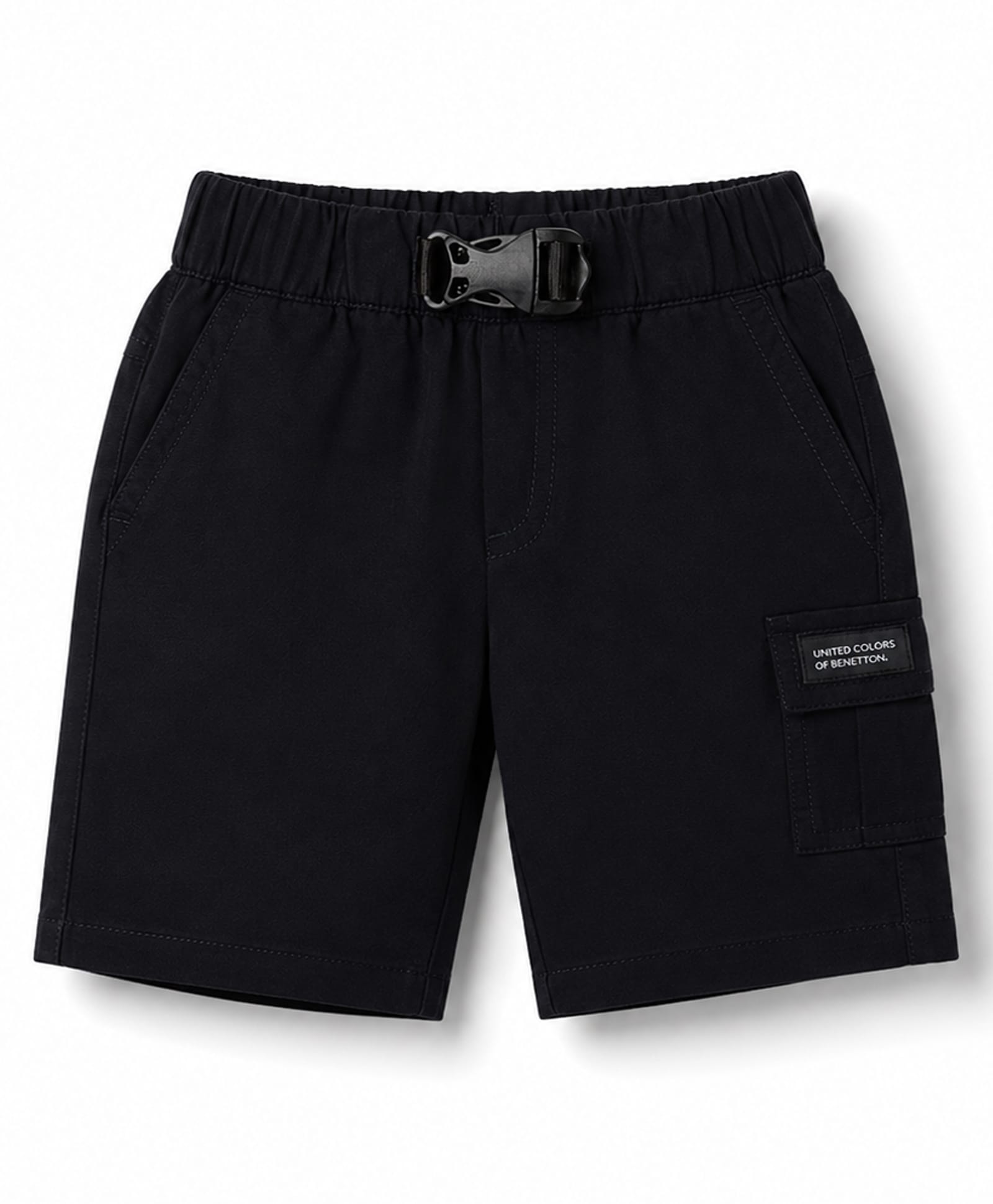 UCB Cotton Woven Knee Length Shorts with Buckle - Black-picture-16