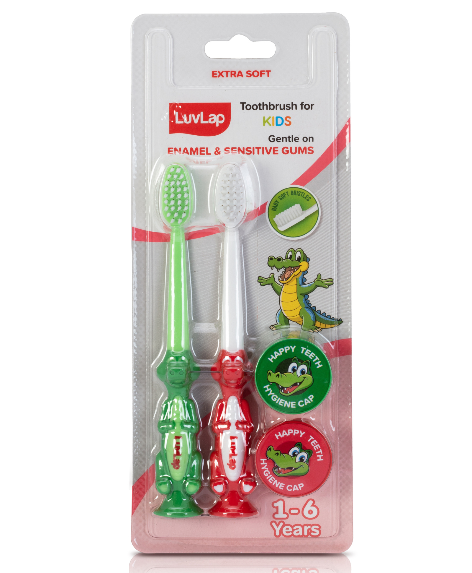 LuvLap Croco Baby Toothbrush With Extra Bristles & Hygiene Cap - Pack of 2-picture-41