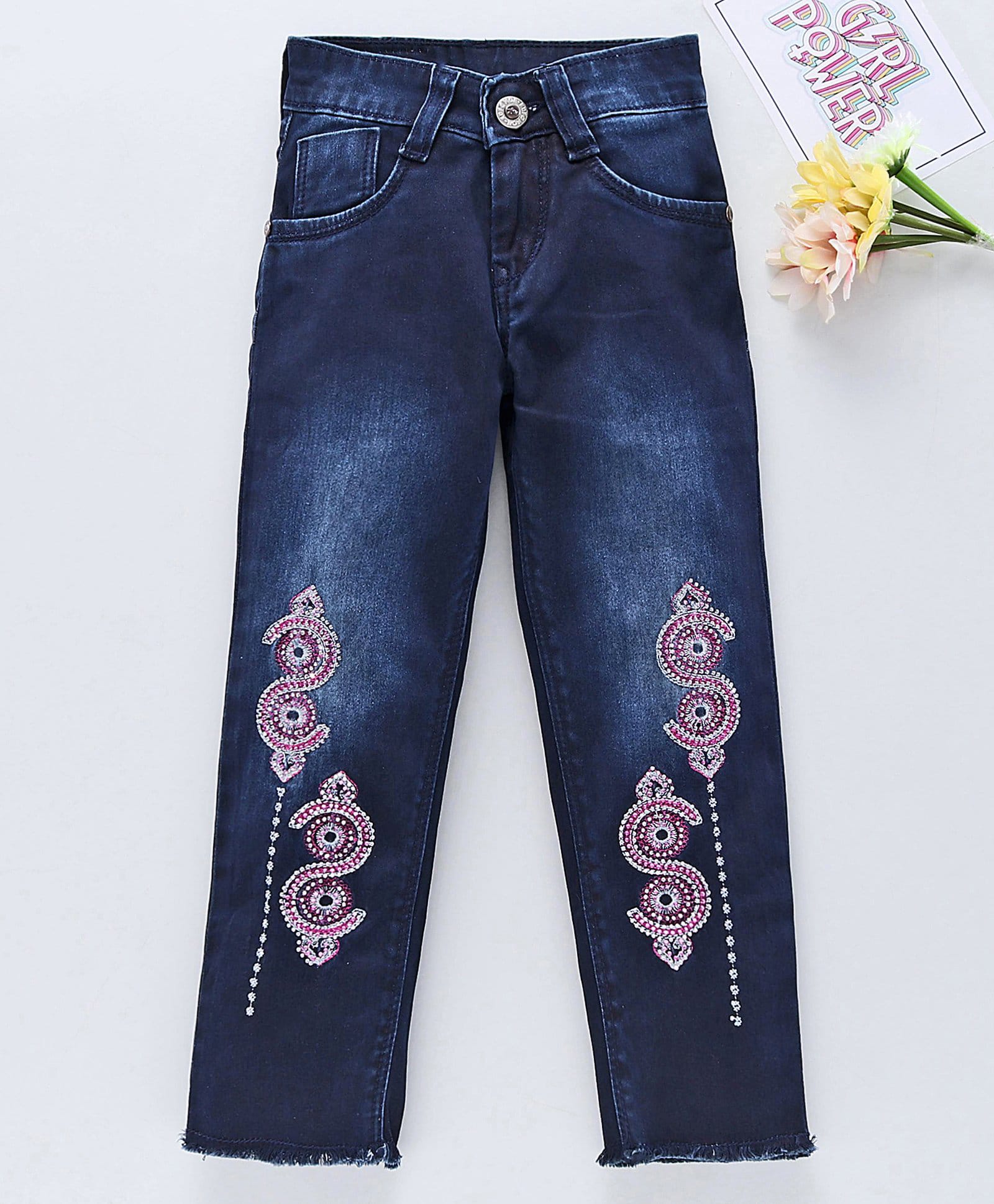 Enfance Shaded Beaded Ripped Full Length Jeans - Blue-picture-20