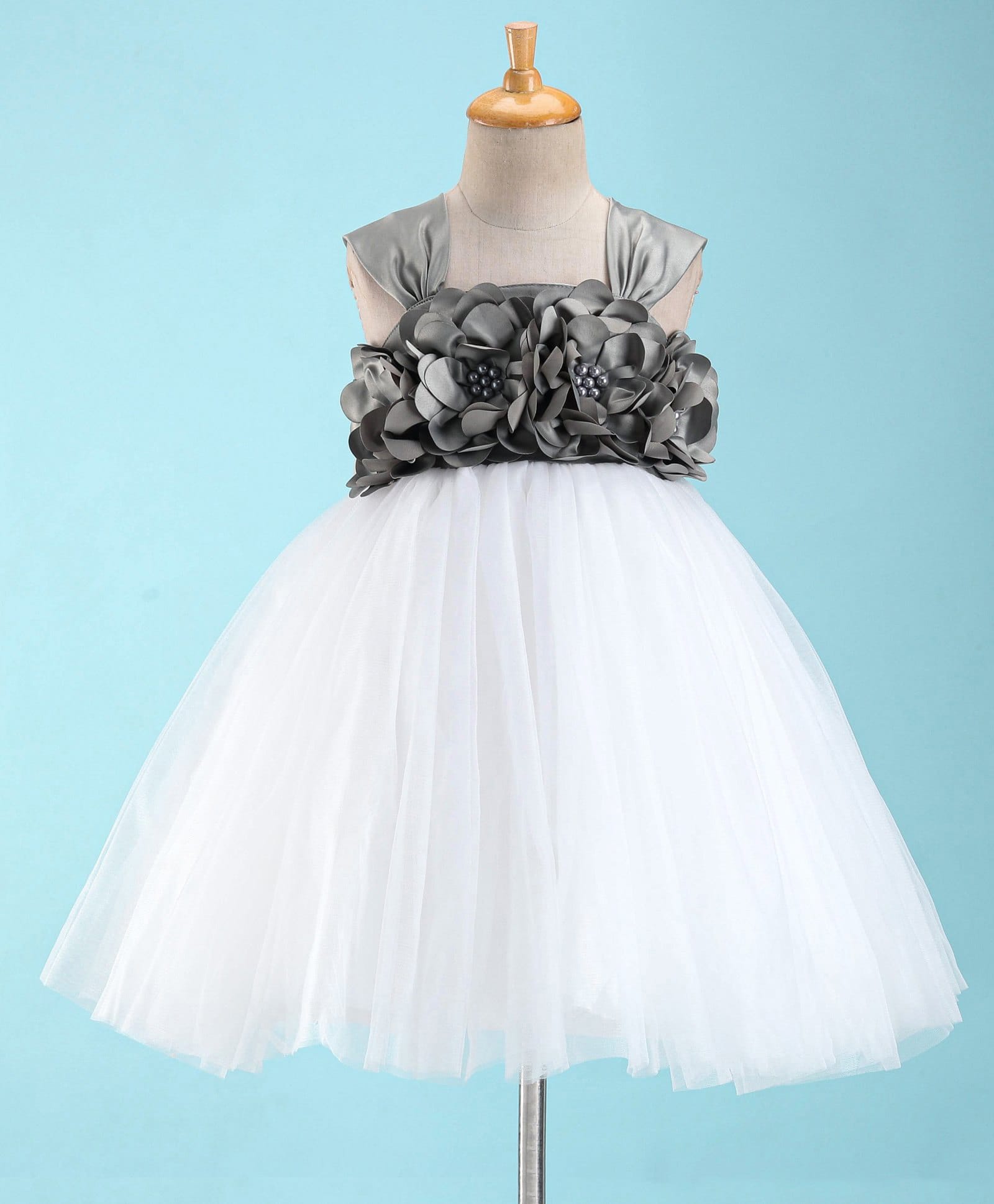 Enfance Net Woven Sleeveless Floral Applique Party Dress - Grey-picture-22
