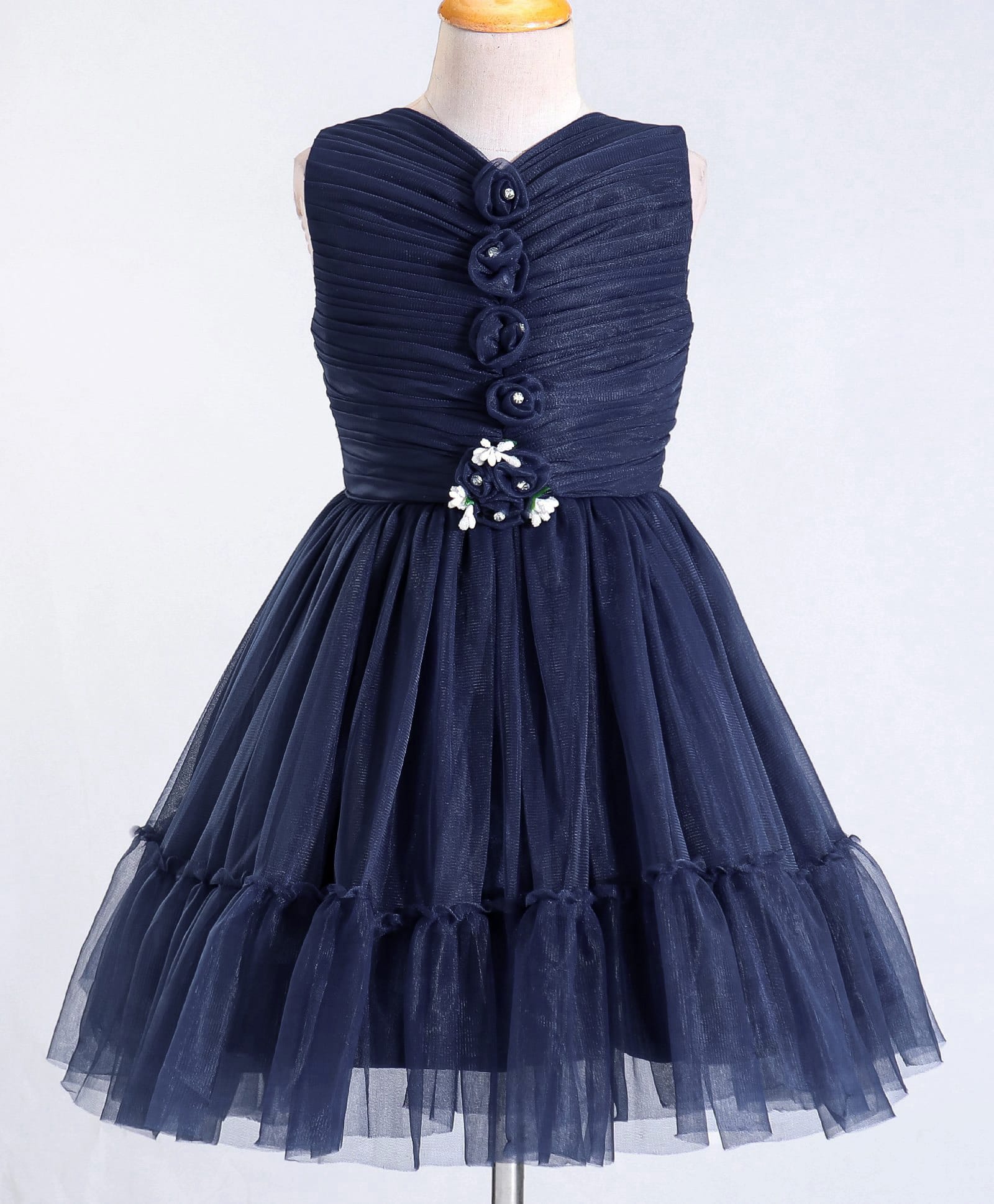Enfance Net Woven Sleeveless Floral Applique Party Dress - Navy Blue-image-37