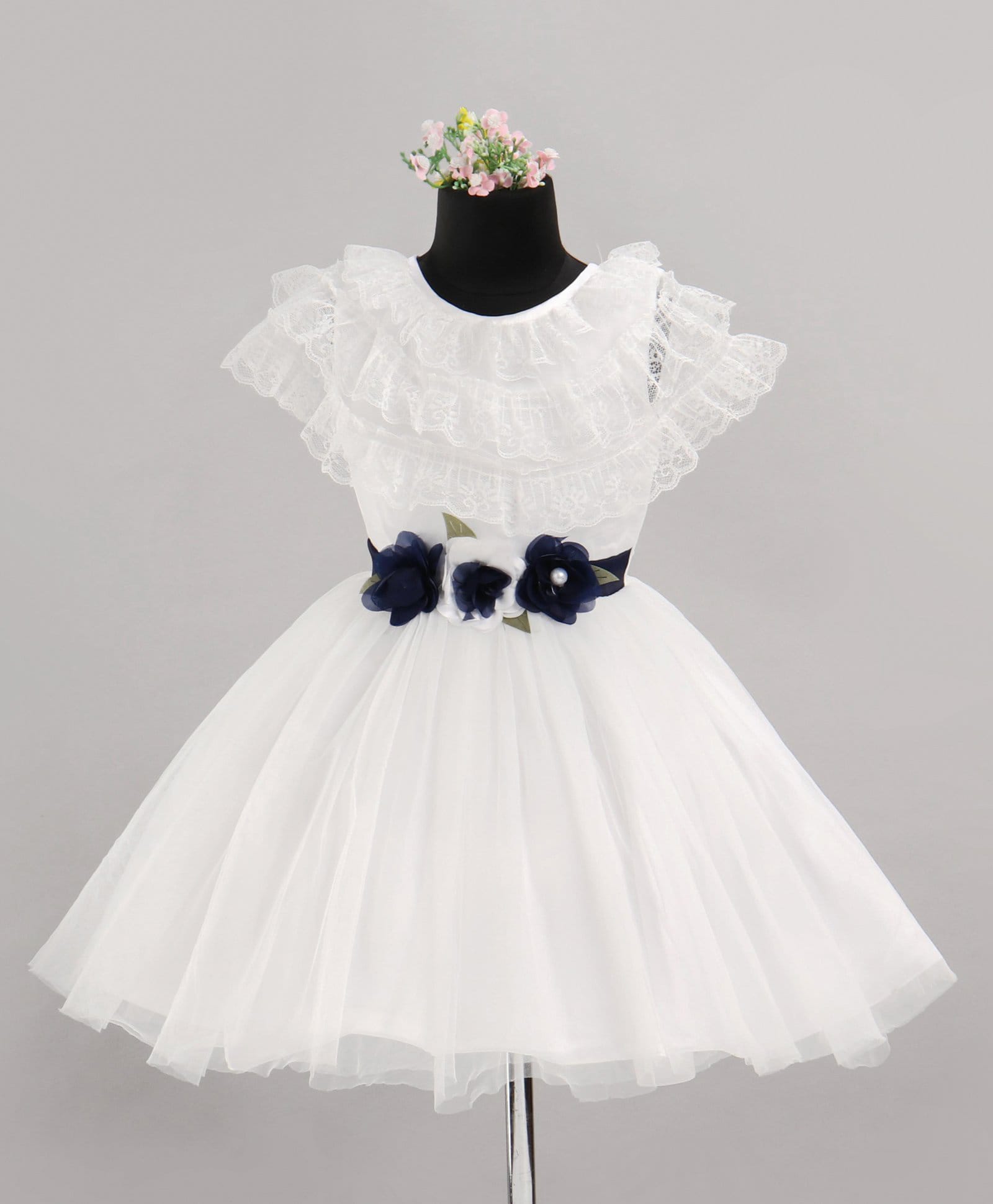 Enfance Net Woven Sleeveless Floral Applique Party Dress - Navy Blue & White-picture-46