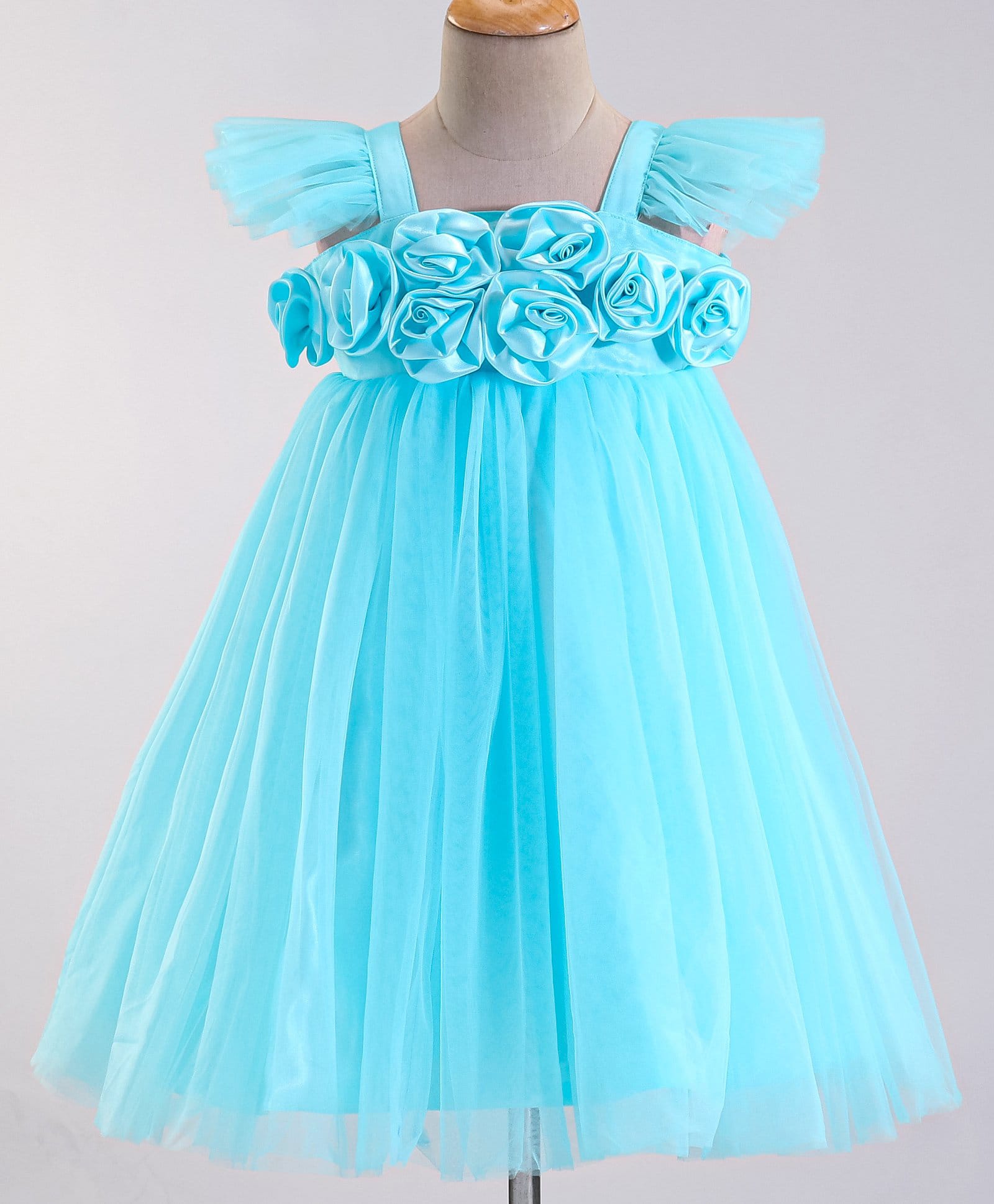 Enfance Net Woven Sleeveless Floral Applique Party Dress - Light Blue-image-46