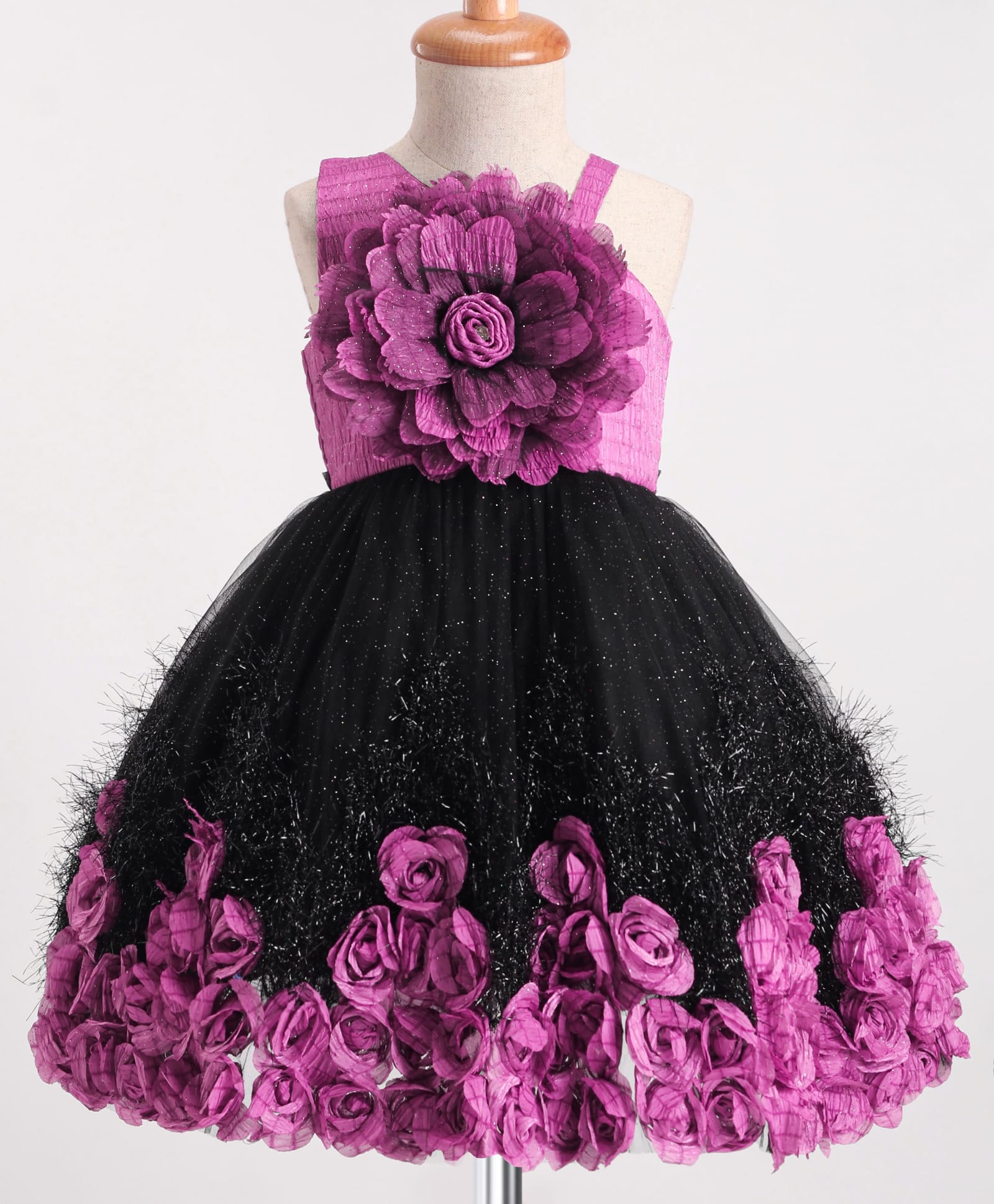 Enfance Net Woven Sleeveless Party Dress With Rose Applique - Dark Pink-image-23