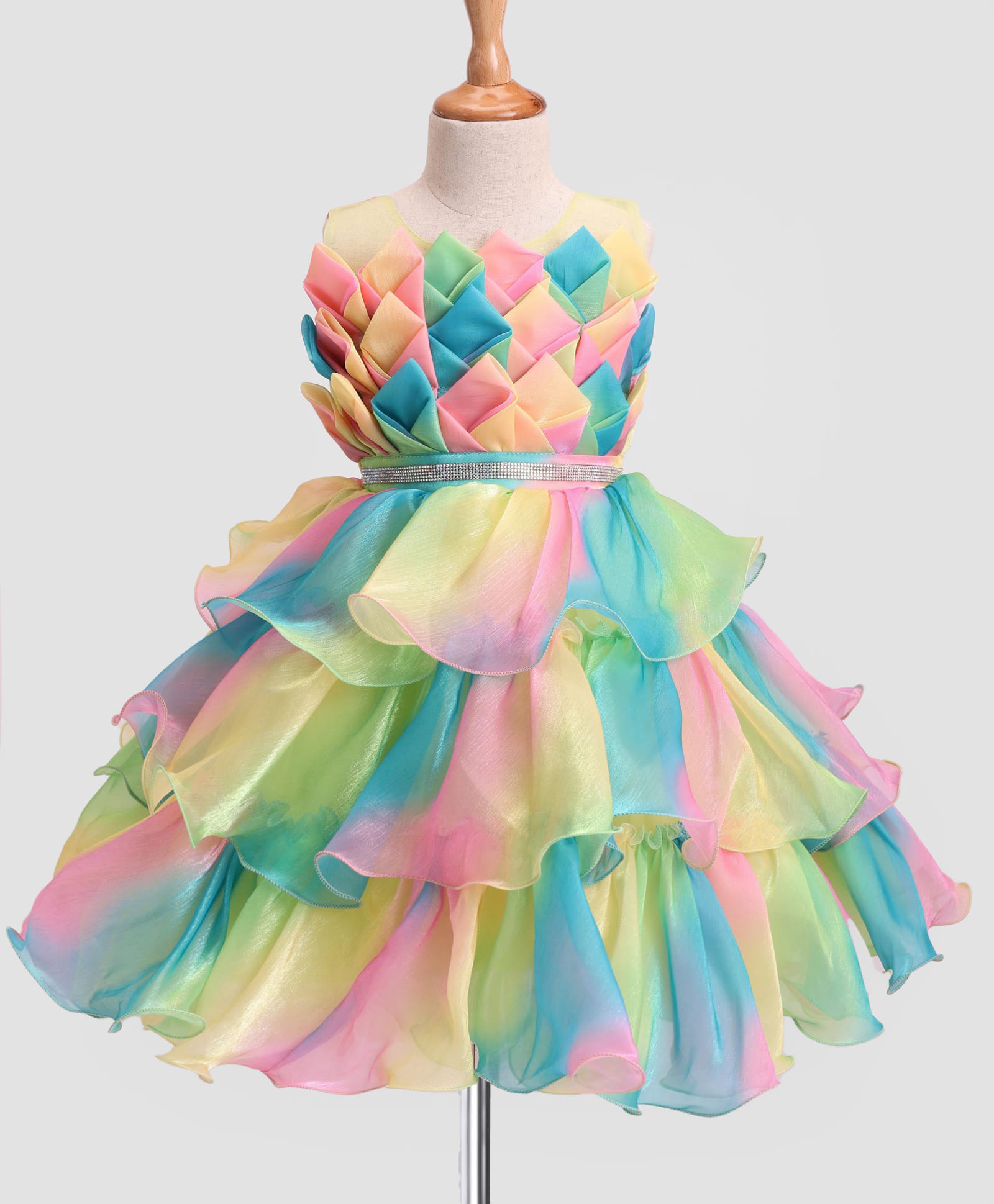 Enfance Net Woven Sleeveless Layered Party Dress - Green-picture-39