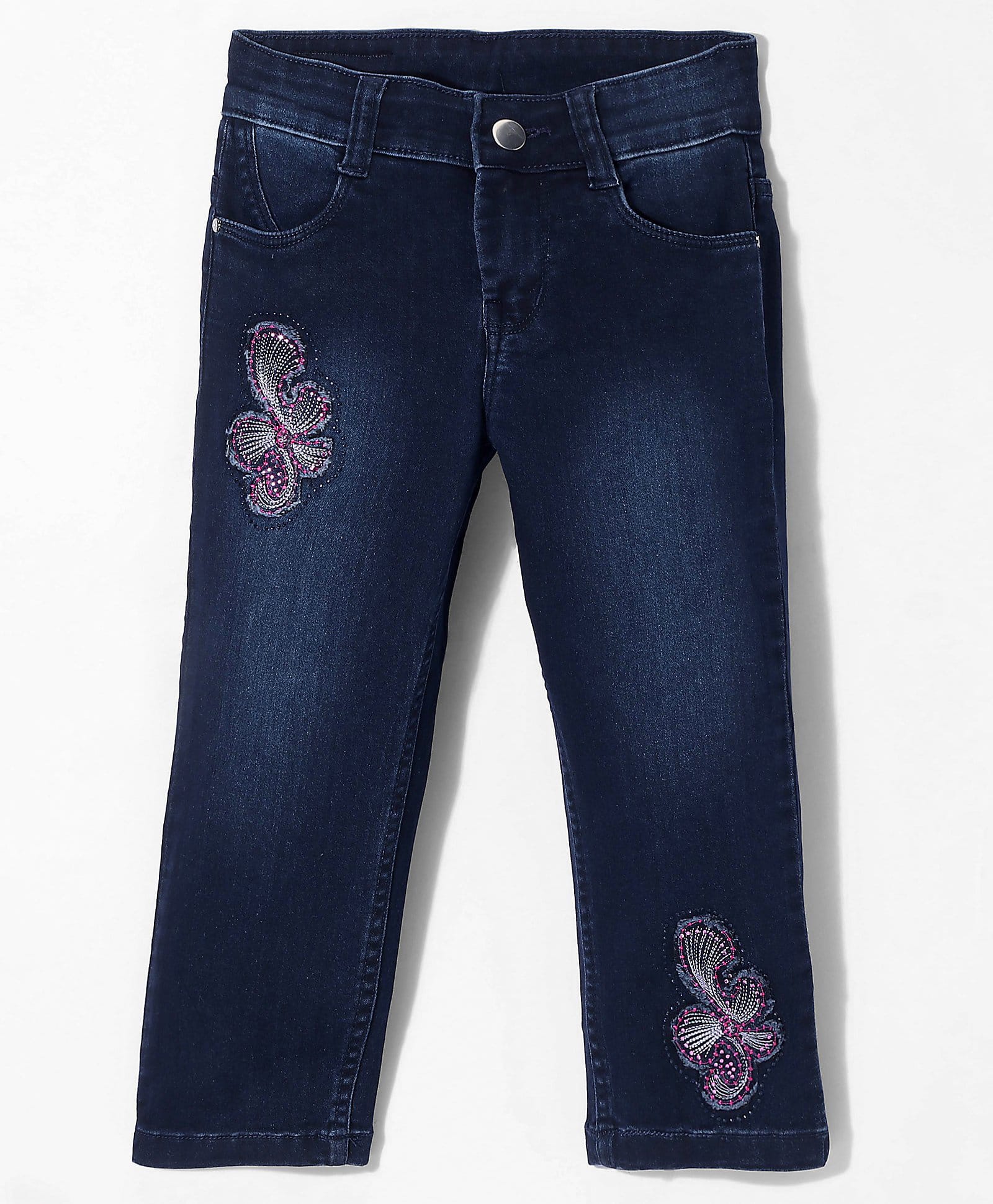 Enfance Washed Butterfly Embroidery Full Length Jeans - Blue-picture-24