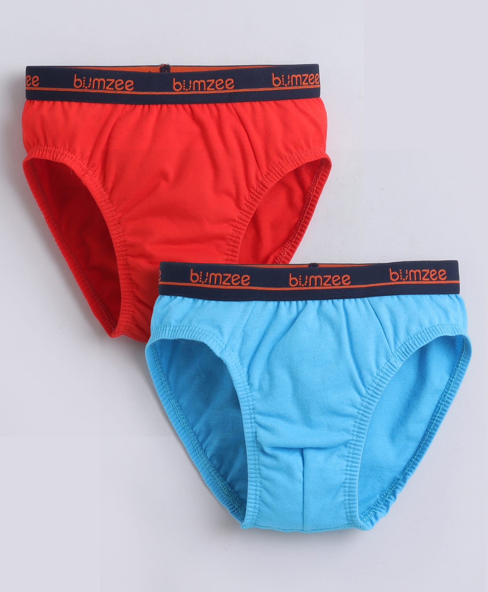 BUMZEE Cotton Knit Solid Colour Briefs Pack of 2 - Red & Blue-image-4