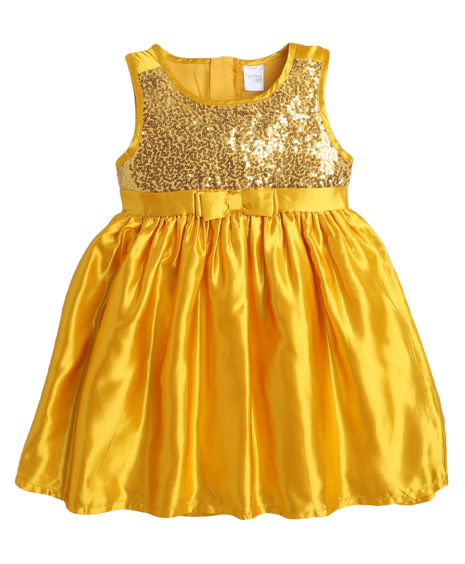 Funshine Woven Sleeveless Sequins Embellished Bow Applique Detailed Dress - Yellow-image-44