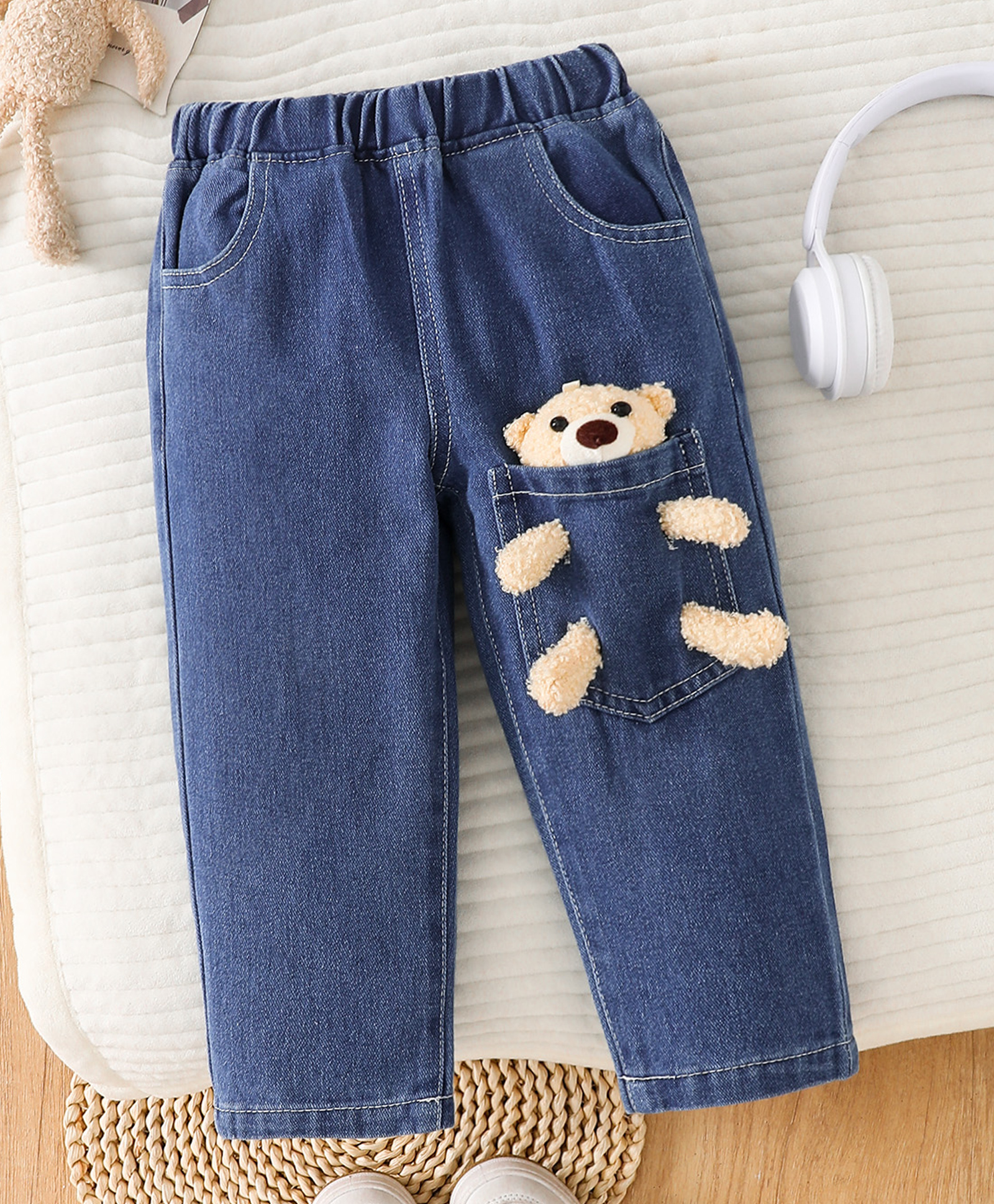 Mark & Mia Cotton Mix Full Length Jeans With Bear Applique - Navy Blue-picture-22