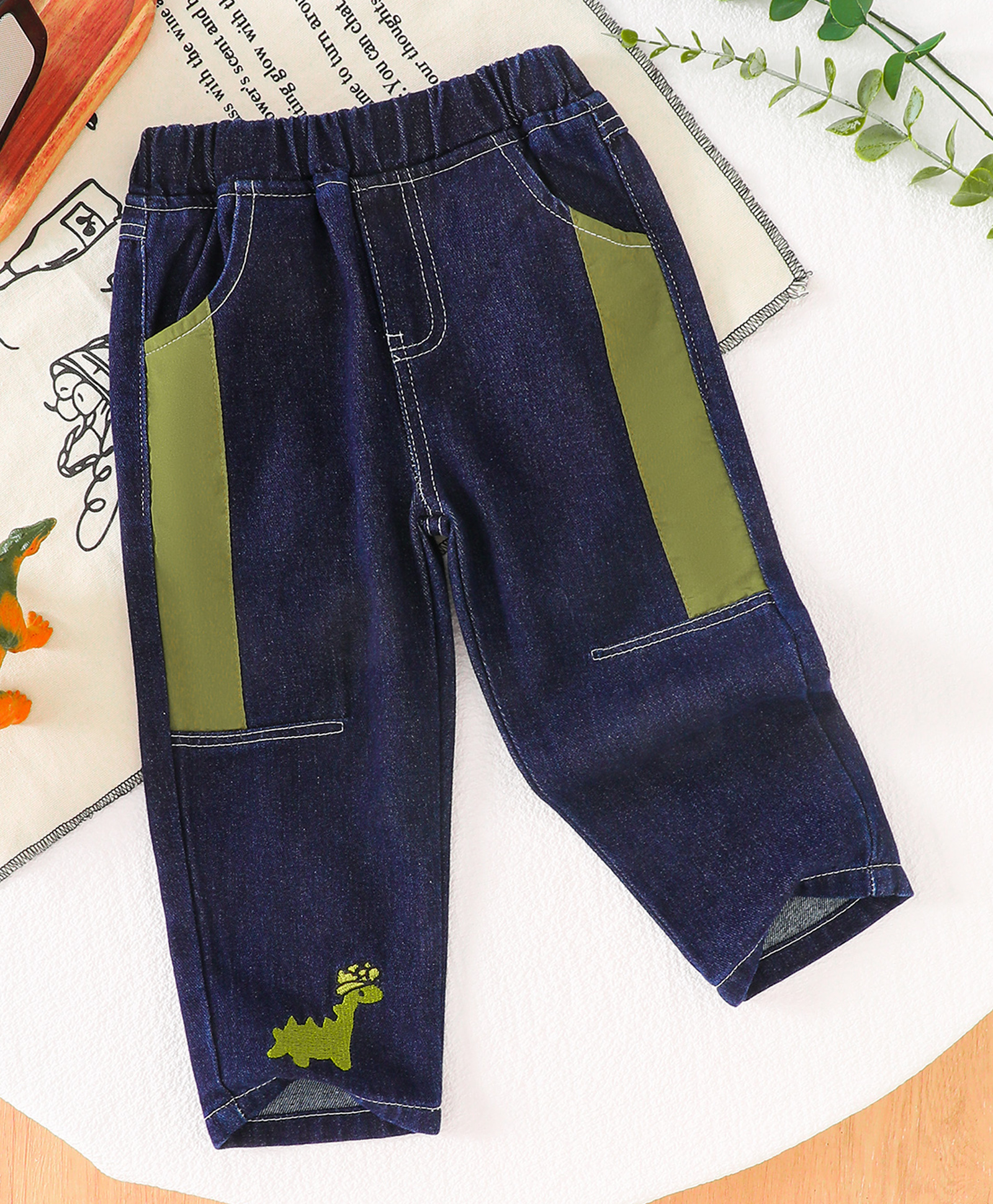 Mark & Mia Cotton Full Length Jeans With Dino Embroidery - Blue-picture-24