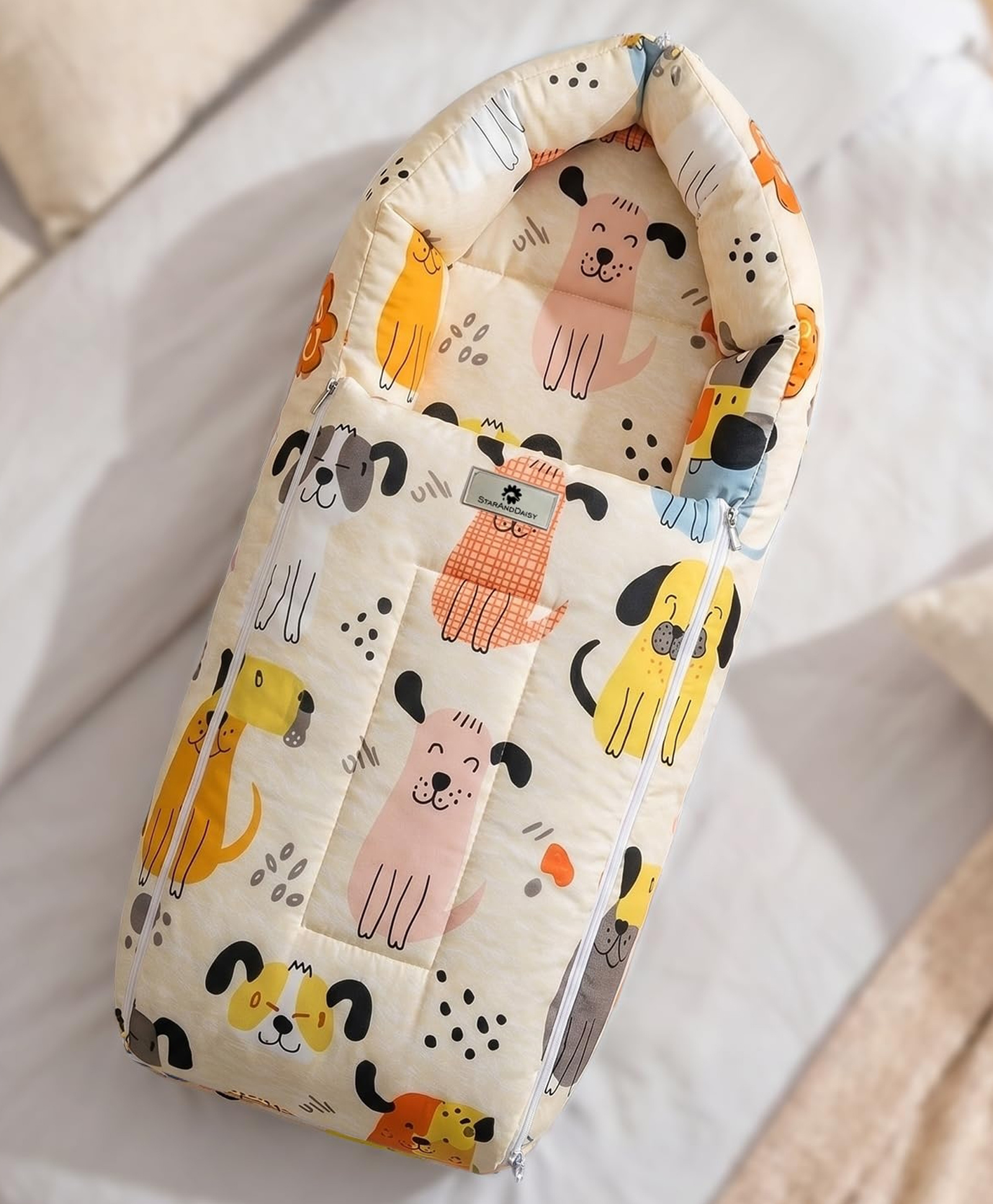 StarAndDaisy 3 in 1 Baby Sleeping Bag for Newborn Baby Bedding Set Washable Foldable Cotton Design Godari Baby Mattress Cradle Bed Soft Comfortable and Safe Dog Print for Infants and Toddlers-image-2