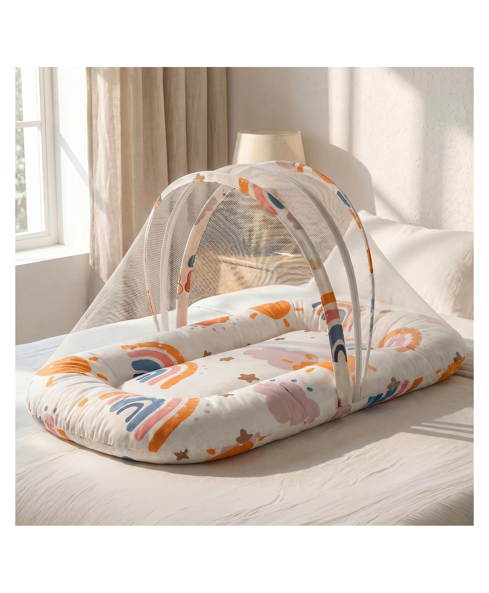 StarAndDaisy 3 in 1 Baby Mosquito Net and Sleeping Nest for Newborn Baby and Toddler Soft Comfortable Bed with Washable Design Portable Breathable and Safe for Babies 0 to 12 Months