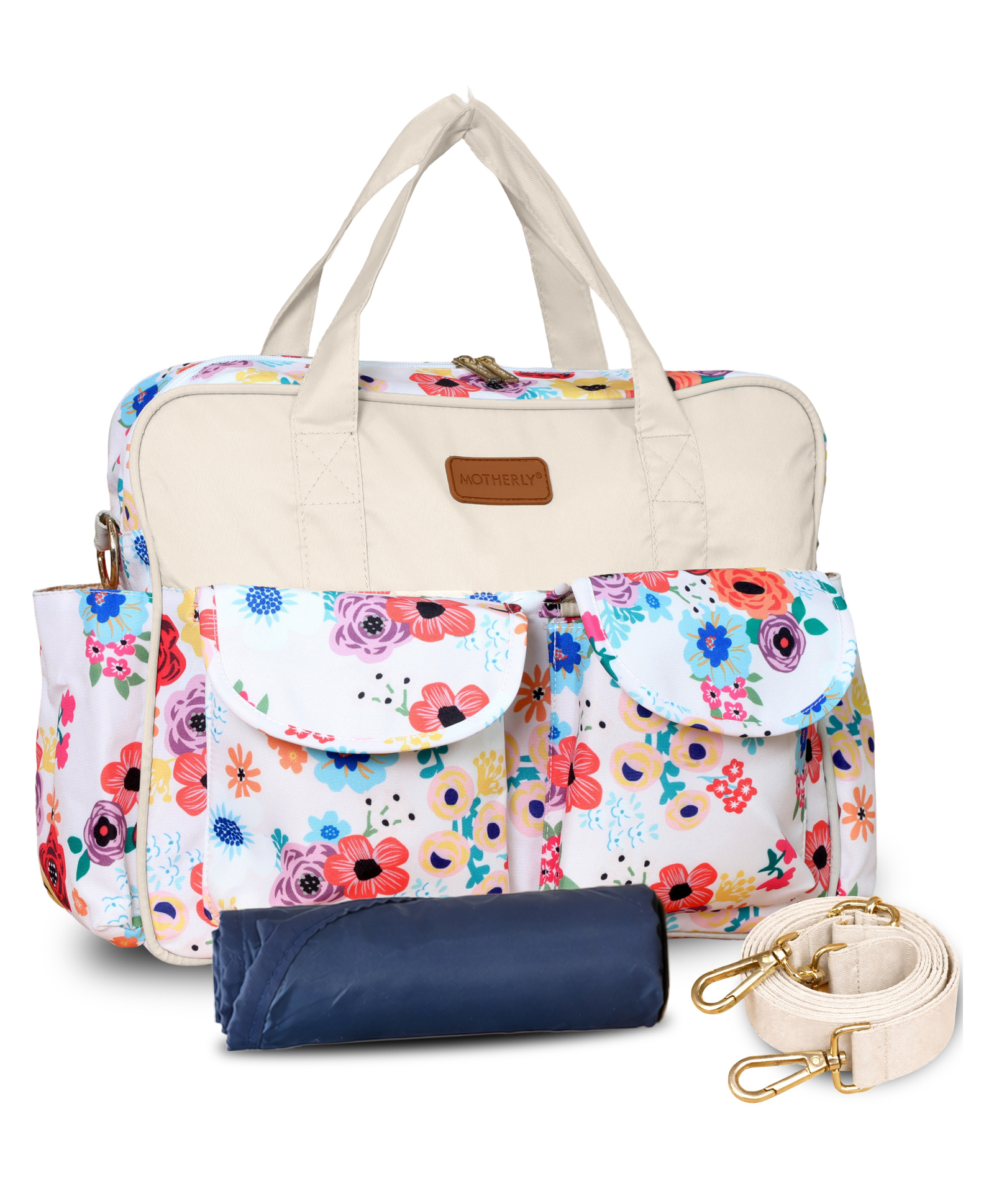 Motherly Grace Tote Diaper Bag for Mothers for Travel with Changing Mat and 6-Month Warranty | Maternity Hospital Bag for Newborn | Water-Resistant Baby Bag for mom -Garden Glam,Cream-image-49