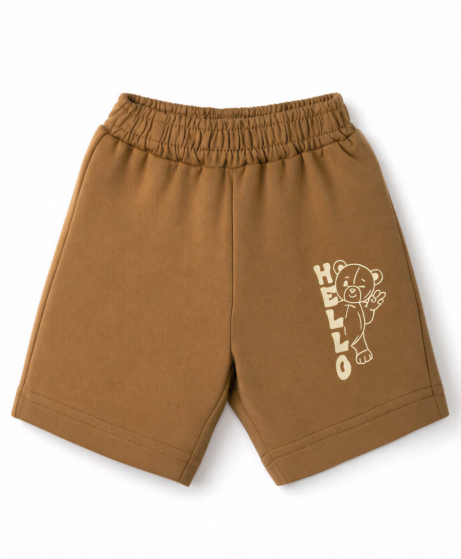 Tango Single Jersey Knit Knee Length Shorts With Teddy Bear & Text Print - Brown-picture-19