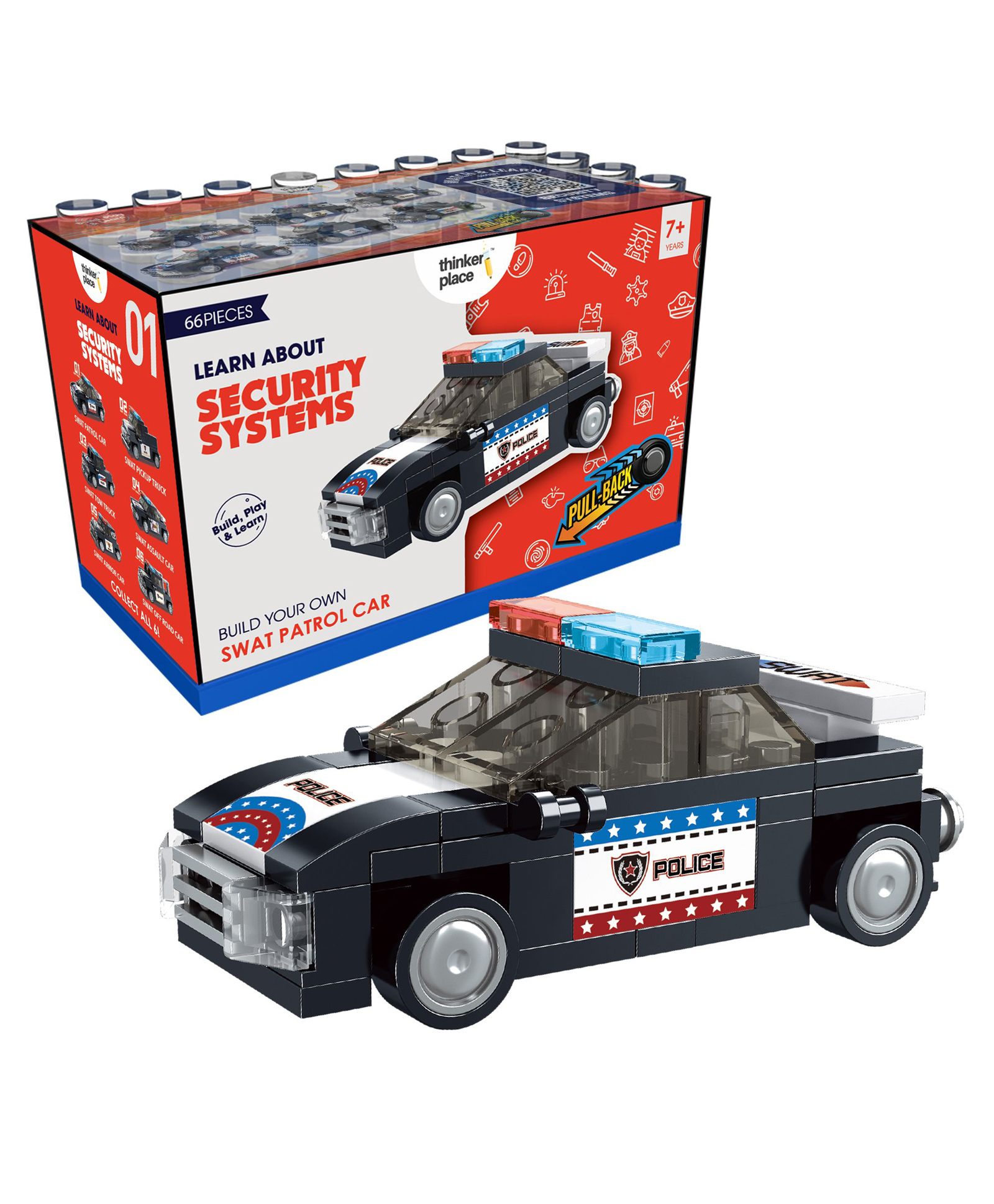 thinker place ThinkerPlace STEM SWAT Pull Back Vehicle Building Blocks Set (88 Pcs) | DIY Police Truck Toy for Kids 7+ Years (Boys & Girls) | Friction Powered Action Toy | Creative & Learning-picture-10