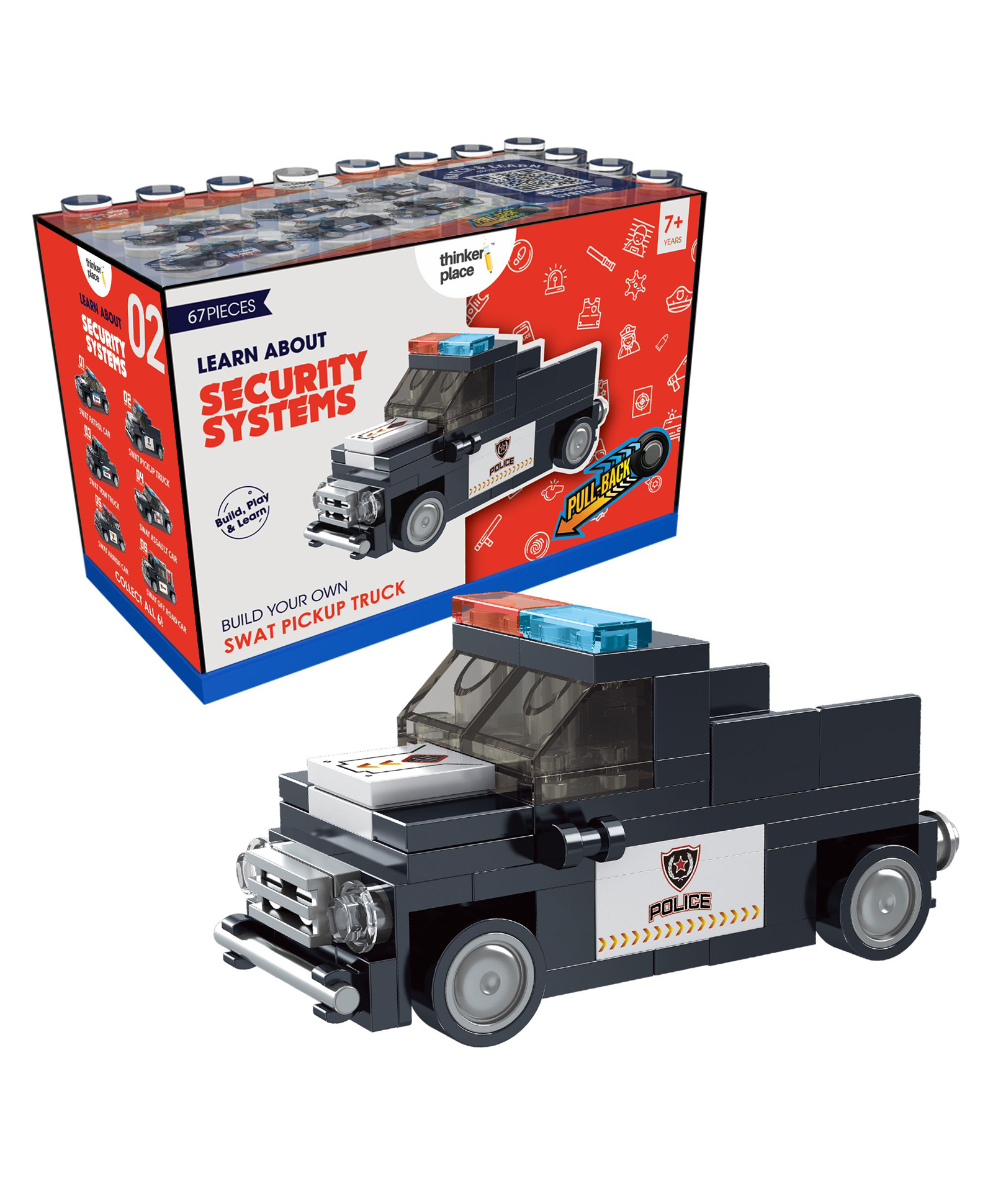 thinker place ThinkerPlace STEM SWAT Pull Back Vehicle Building Blocks Set (67 Pcs) | DIY Police Truck Toy for Kids 7+ Years (Boys & Girls) | Friction Powered Action Toy | Creative & Learning-picture-43