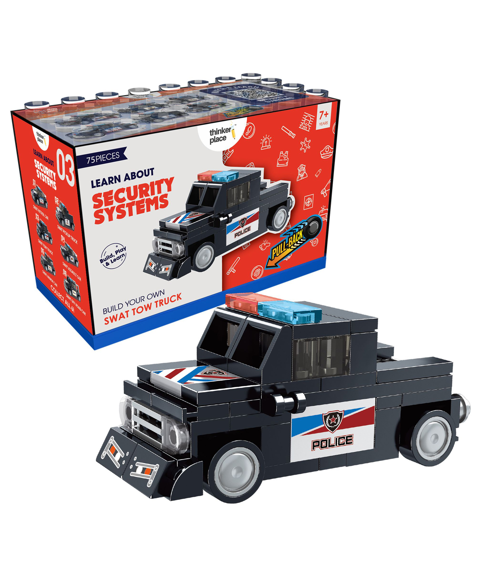 thinker place ThinkerPlace STEM SWAT Pull Back Vehicle Building Blocks Set (75 Pcs) | DIY Police Truck Toy for Kids 7+ Years (Boys & Girls) | Friction Powered Action Toy | Creative & Learning-picture-44