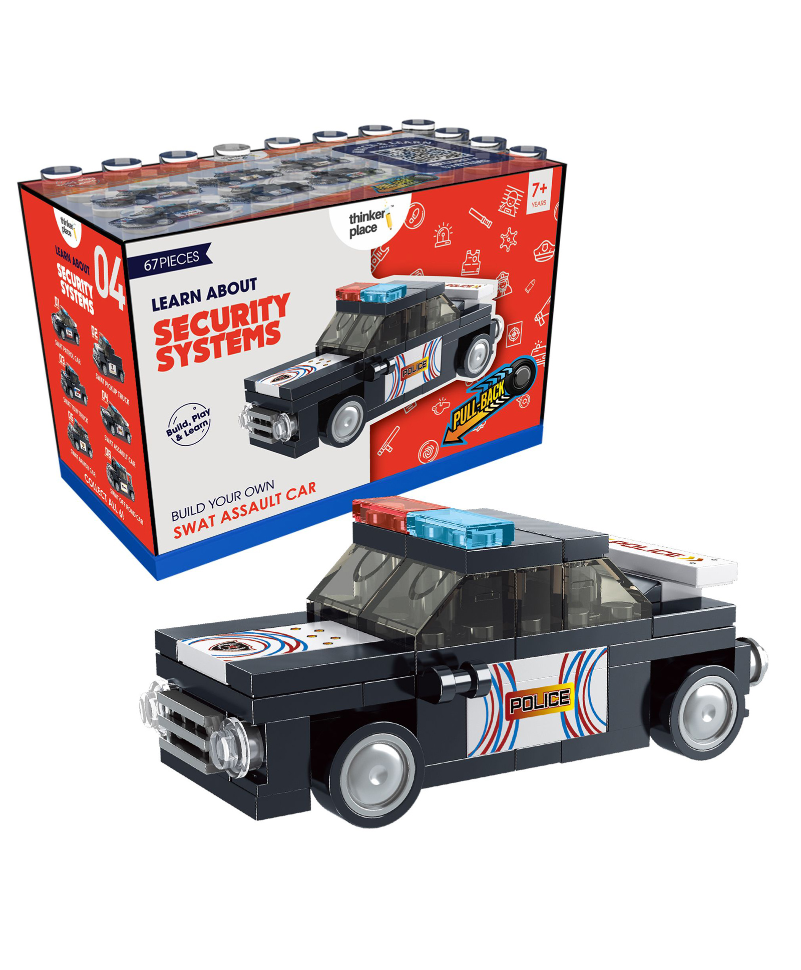 ThinkerPlace STEM SWAT Pull Back Vehicle Building Blocks Set (67 Pcs) | DIY Police Truck Toy for Kids 7+ Years (Boys & Girls) | Friction Powered Action Toy | Creative & Learning-image-45