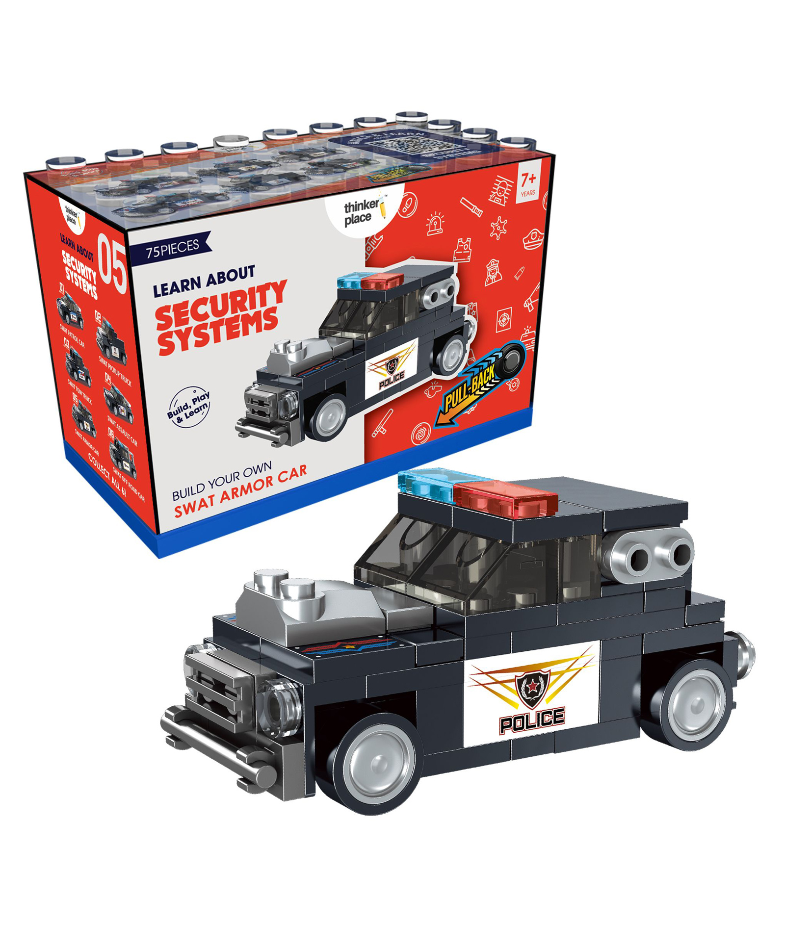 thinker place ThinkerPlace STEM SWAT Armor Pull Back Vehicle Building Blocks Set (75 Pcs) | DIY Police Truck Toy for Kids 7+ Years (Boys & Girls) | Friction Powered Action Toy | Creative & Learning-picture-41