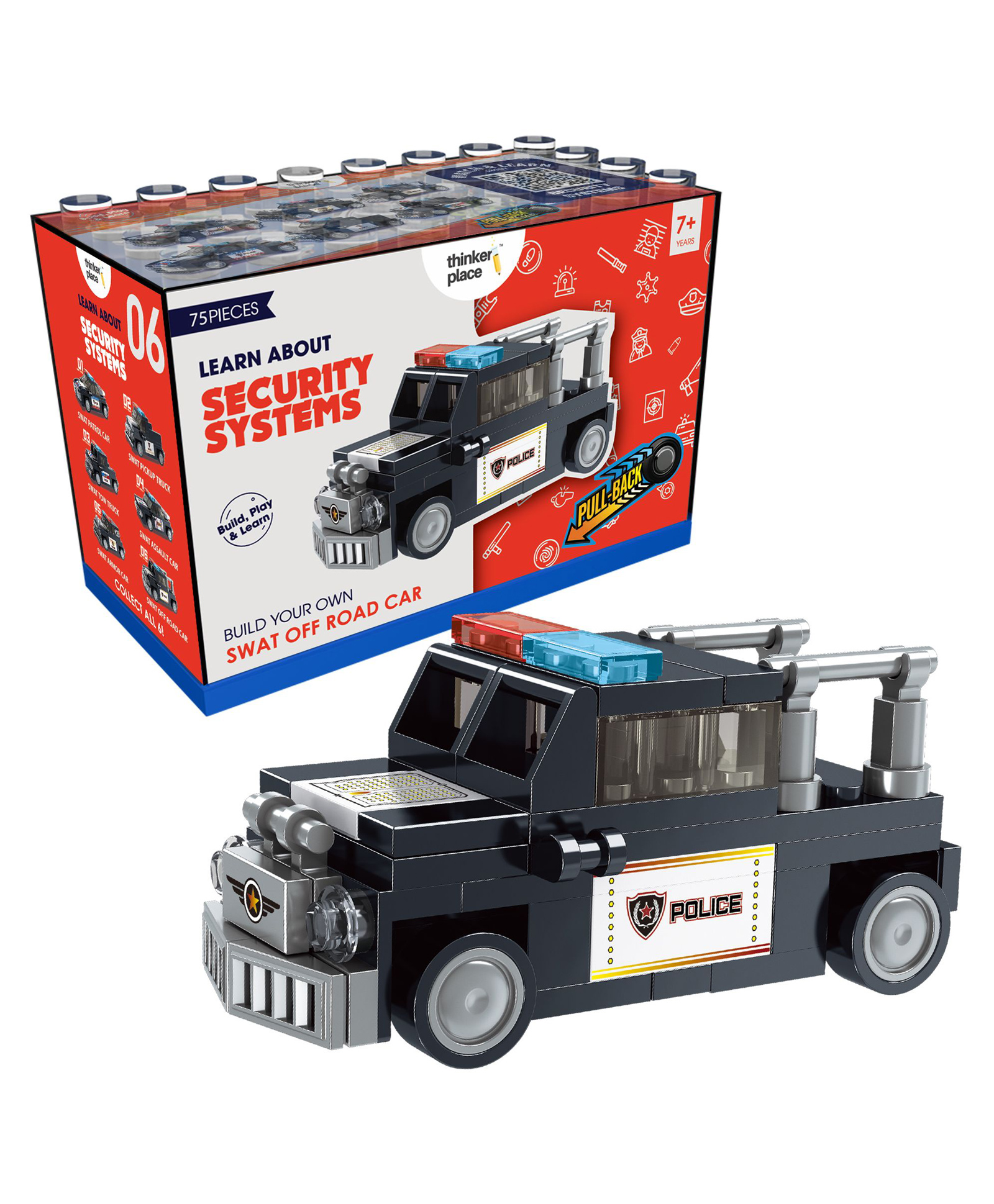 thinker place ThinkerPlace STEM SWAT Pull Back Vehicle Building Blocks Set (72 Pcs) | DIY Police Truck Toy for Kids 7+ Years (Boys & Girls) | Friction Powered Action Toy | Creative & Learning-picture-14