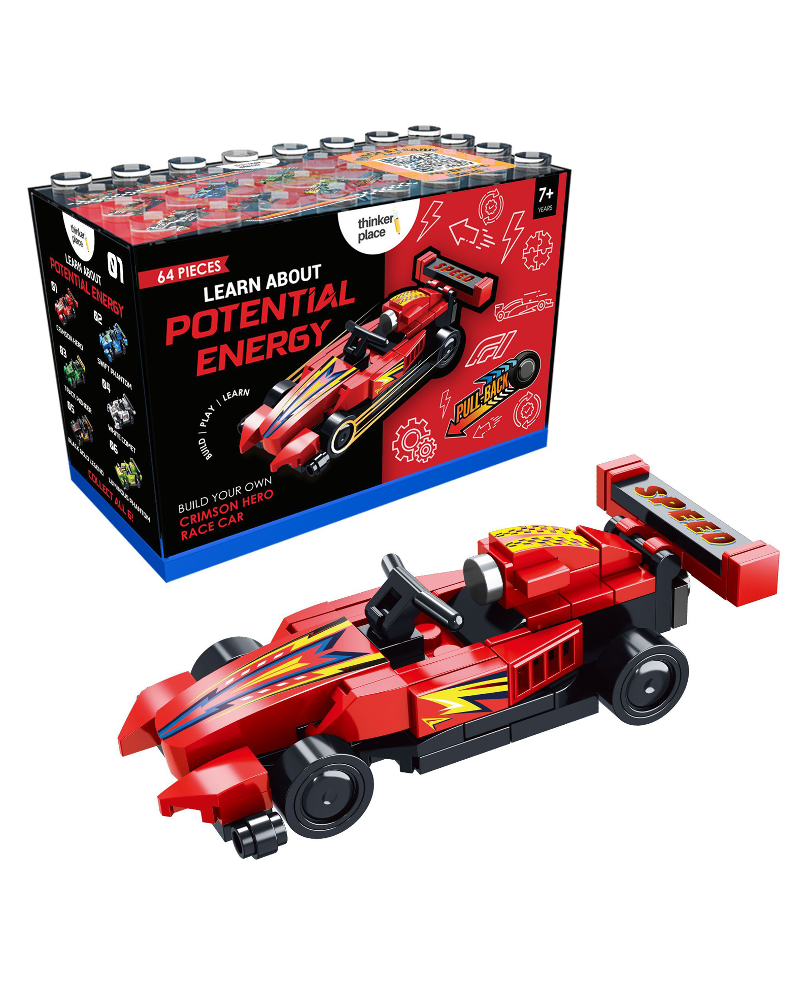 thinker place ThinkerPlace STEM Crimson Hero | F1 Pull Back Building Blocks Set (61 Pcs) | DIY Car Kit for Kids 7+ Years ( Boys & Girls ) | Educational Toy Learn About Potential Energy-picture-35