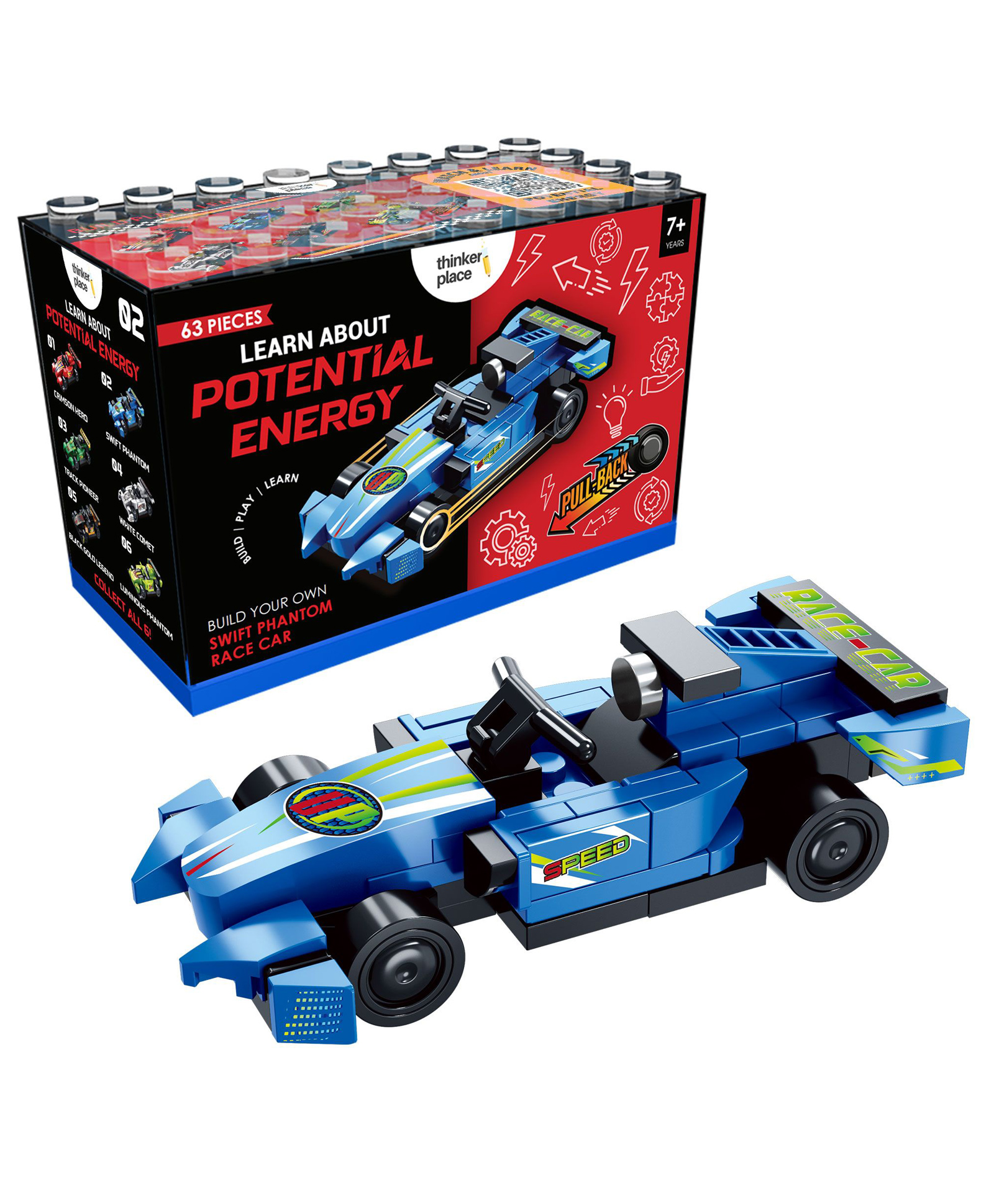 ThinkerPlace STEM Swift Phantom | F1 Pull Back Building Blocks Set (63 Pcs) | DIY Car Kit for Kids 7+ Years ( Boys & Girls ) | Educational Toy Learn About Potential Energy-image-14