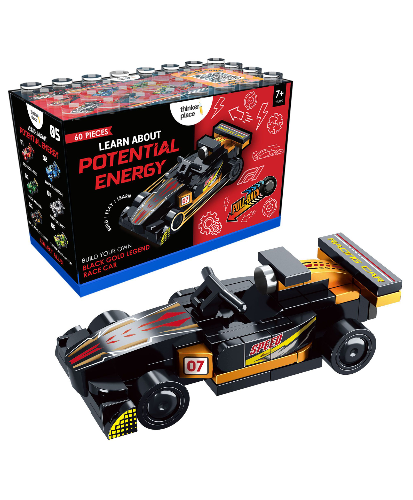 ThinkerPlace STEM Black Gold Legend | F1 Pull Back Building Blocks Set (60 Pcs) | DIY Car Kit for Kids 7+ Years ( Boys & Girls ) | Educational Toy Learn About Potential Energy-image-4