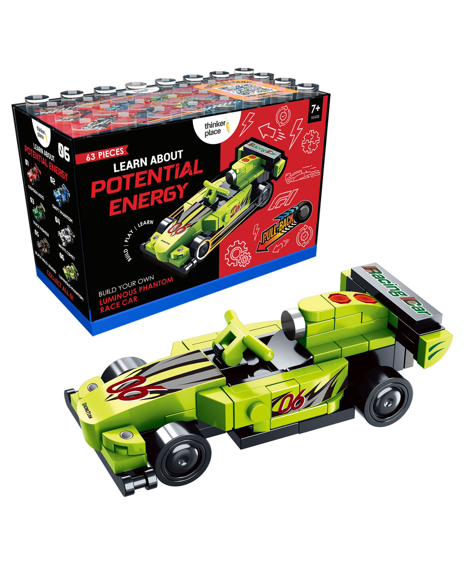 ThinkerPlace STEM Luminous Phantom | F1 Pull Back Building Blocks Set (63 Pcs) | DIY Car Kit for Kids 7+ Years ( Boys & Girls ) | Educational Toy Learn About Potential Energy-image-44