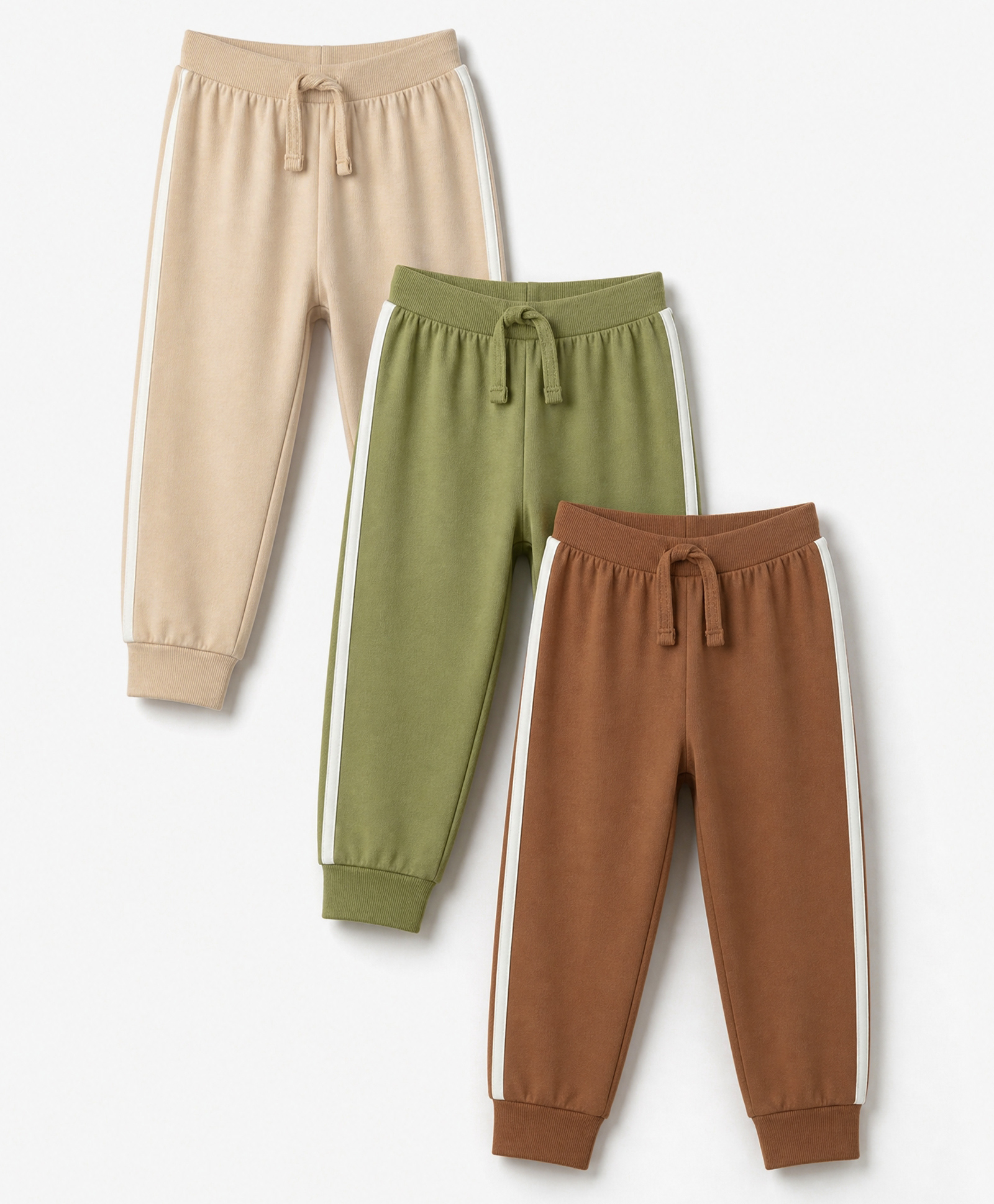 Babyhug Cotton Jersey Knit Full Length Striped Lounge and Track Pants Pack of 3 - Cream Green Brown-picture-27