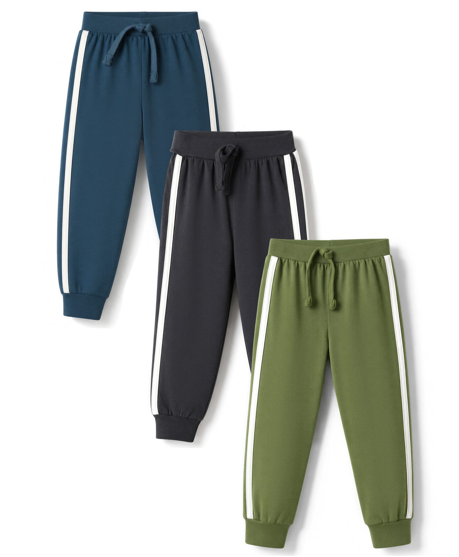 Babyhug Cotton Jersey Knit Full Sleeves Lounge Pants Pack of 3 - Black, Olive & Teal Blue-image-47
