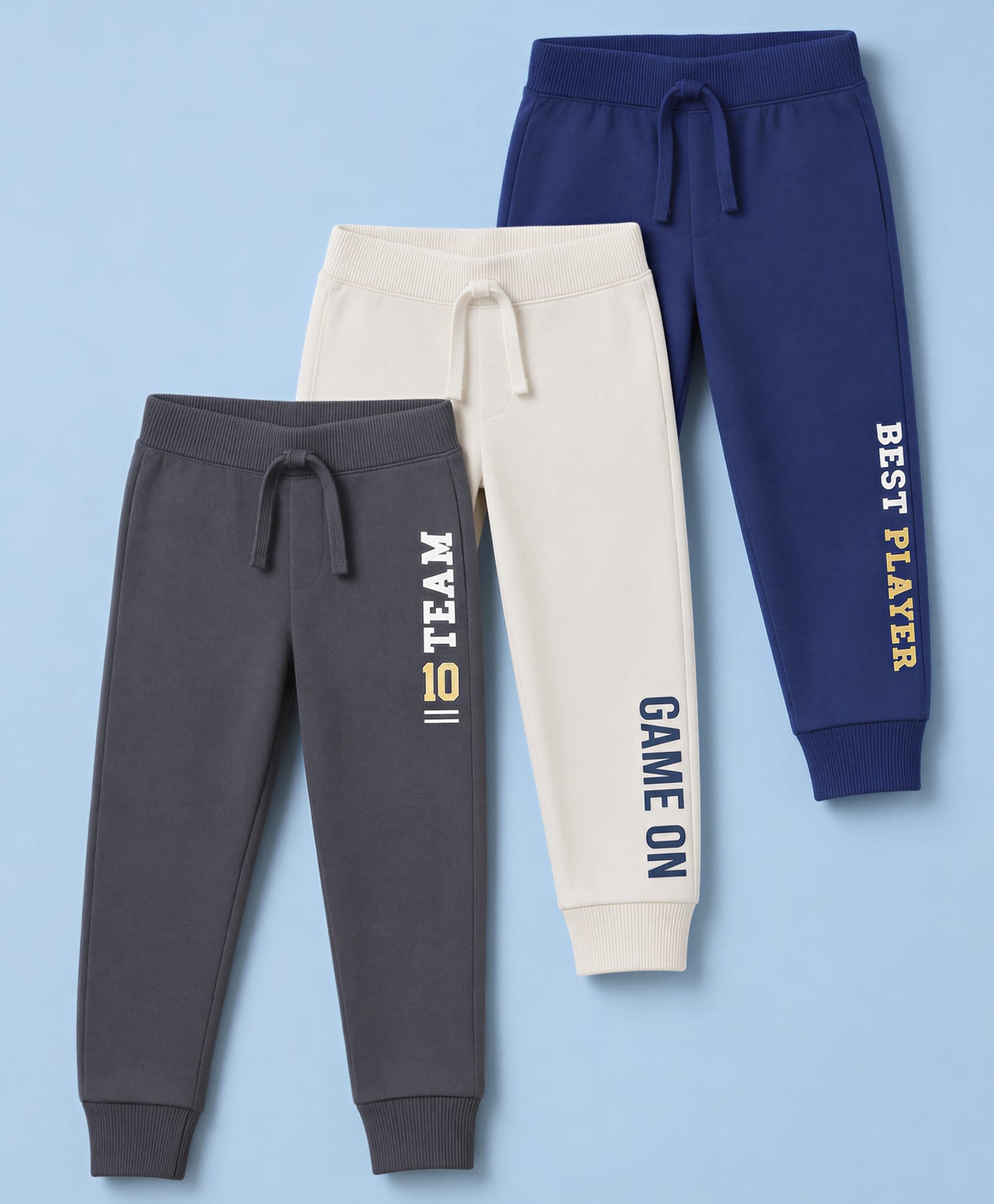 Babyhug Single Jersey Knit Full Length Sports Theme Text Printed Lounge Pants Pack Of 3 - Grey White & Navy Blue-picture-17