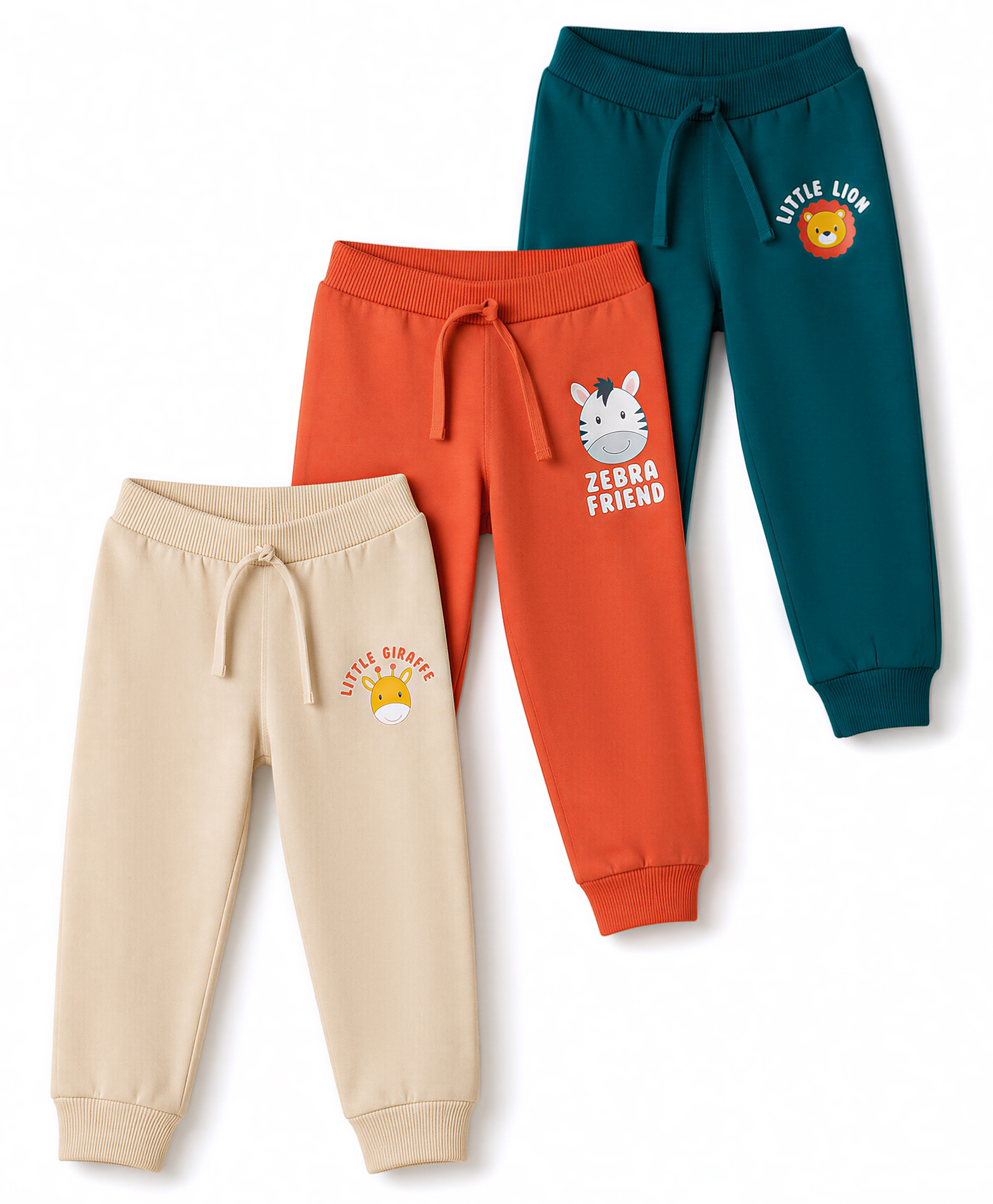 Babyhug Cotton Single Jersey Knit Full Length Lounge Pant with Animals Face Print Pack of 3 - Teal Blue Cream & Rust Orange-image-27