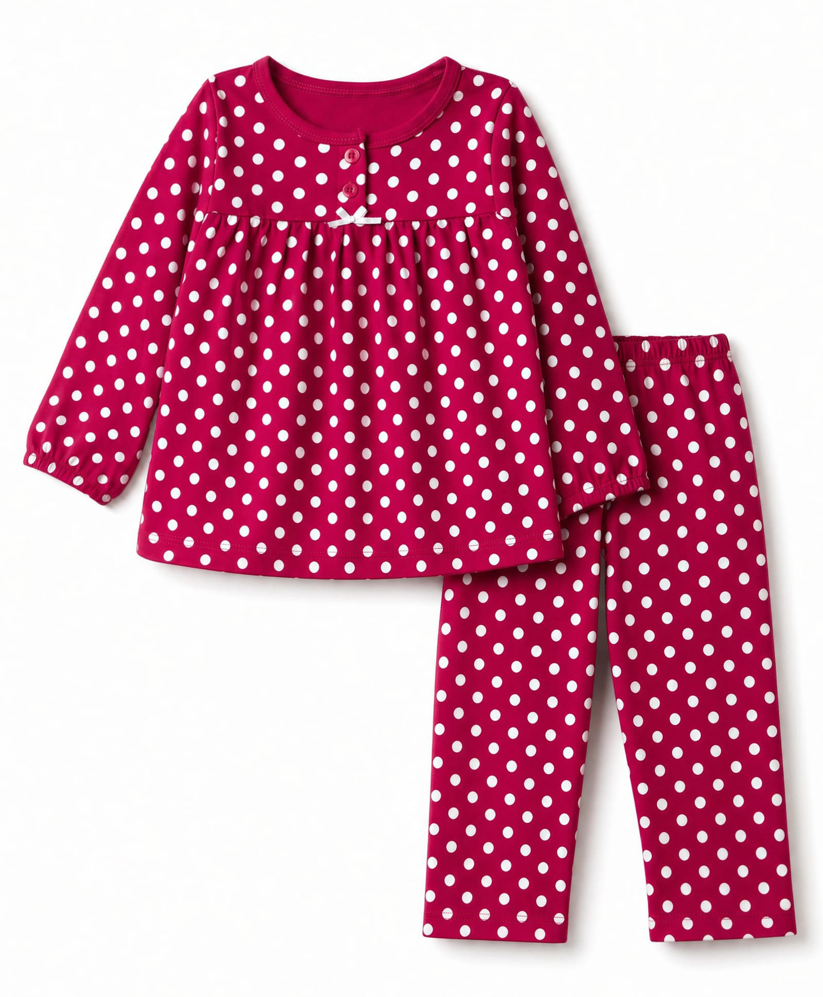 Babyhug Cotton Knit Full Sleeves Co-Ords T-Shirt & Pyjama Night Suit with Polka Dots Print - Red-image-25
