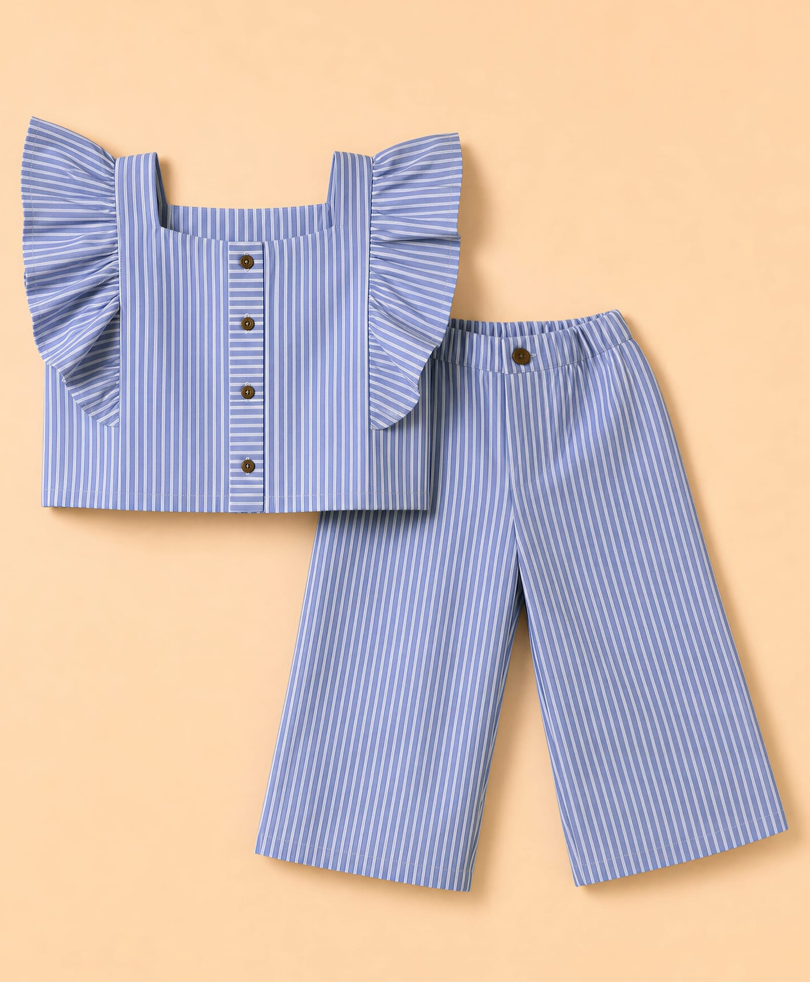 Babyhug Cotton Woven Sleeveless Striped Top & Palazo Co Ord Set - Blue-picture-11