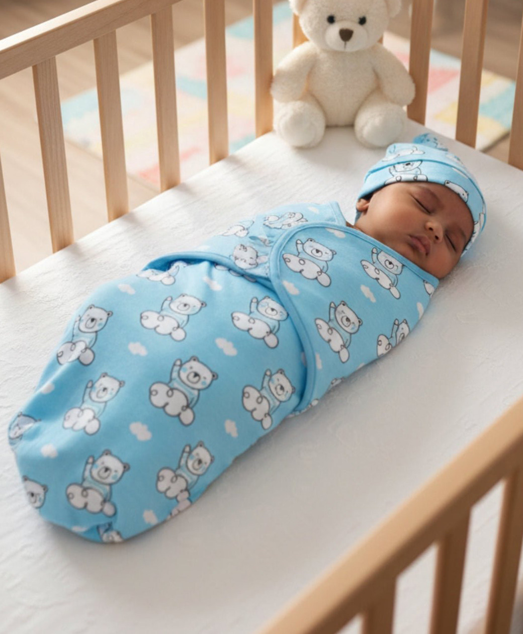 The Mom Store Baby Swaddle Blanket and Cap Set-picture-16