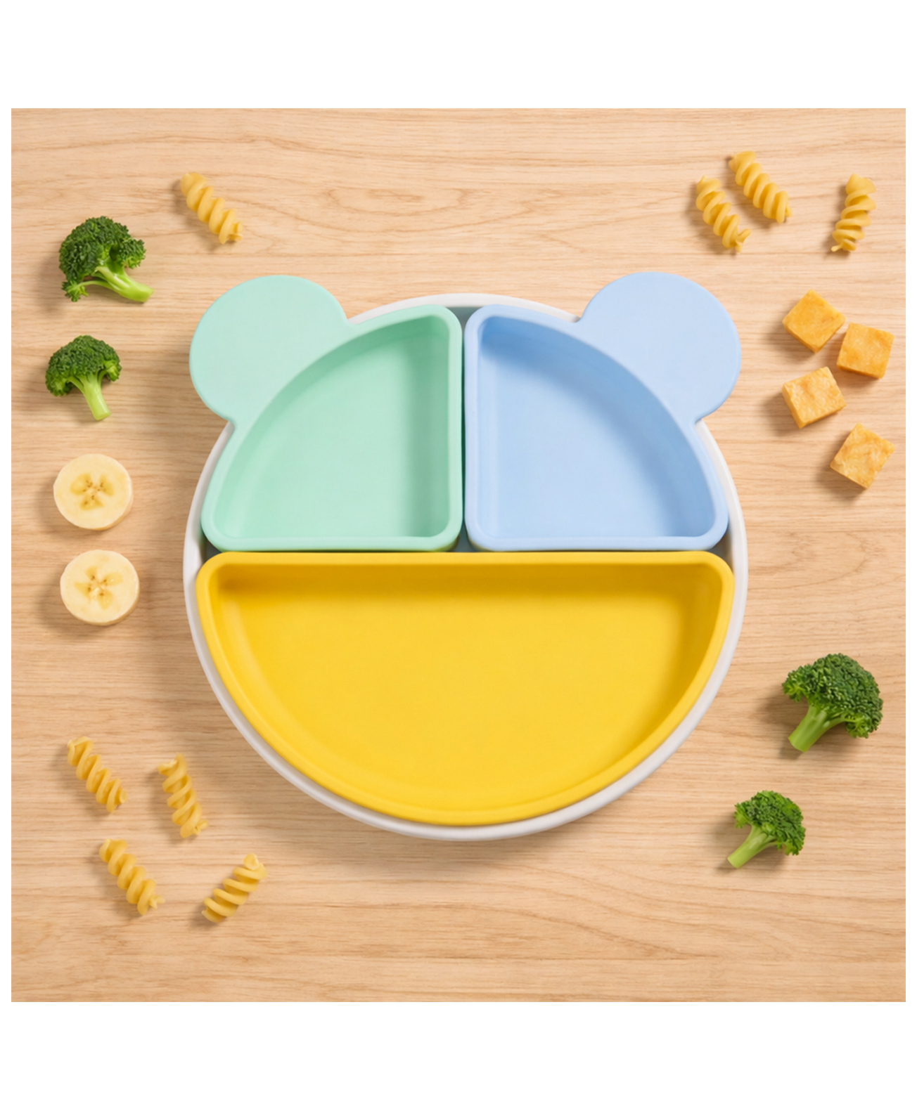Tutots Silicone Baby Feeding Plate 4 in 1 with Strong Suction Base, Bear Shape, BPA Free, Dishwasher Safe, Multicolor-picture-15